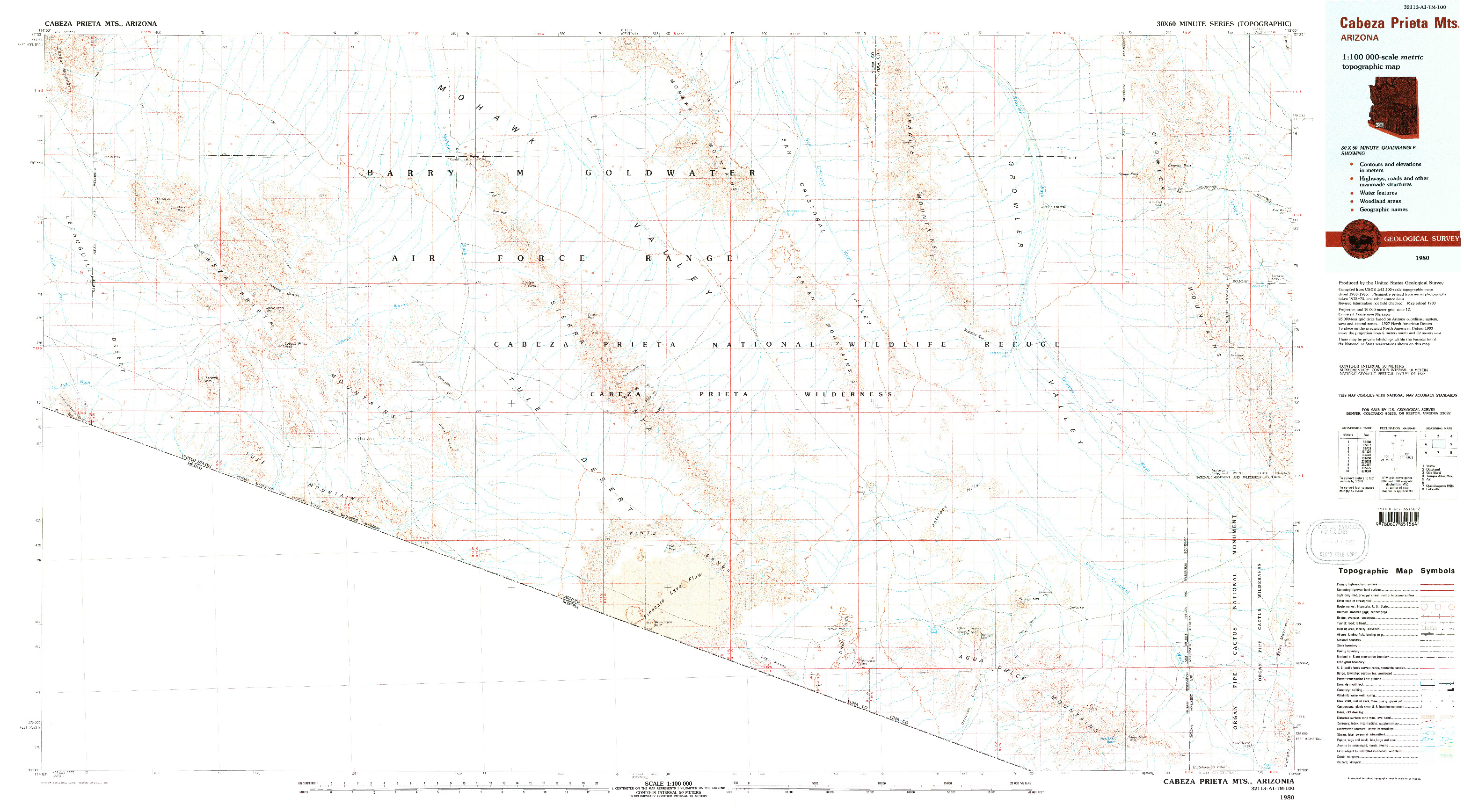 USGS 1:100000-SCALE QUADRANGLE FOR CABEZA PRIETA MTS, AZ 1980
