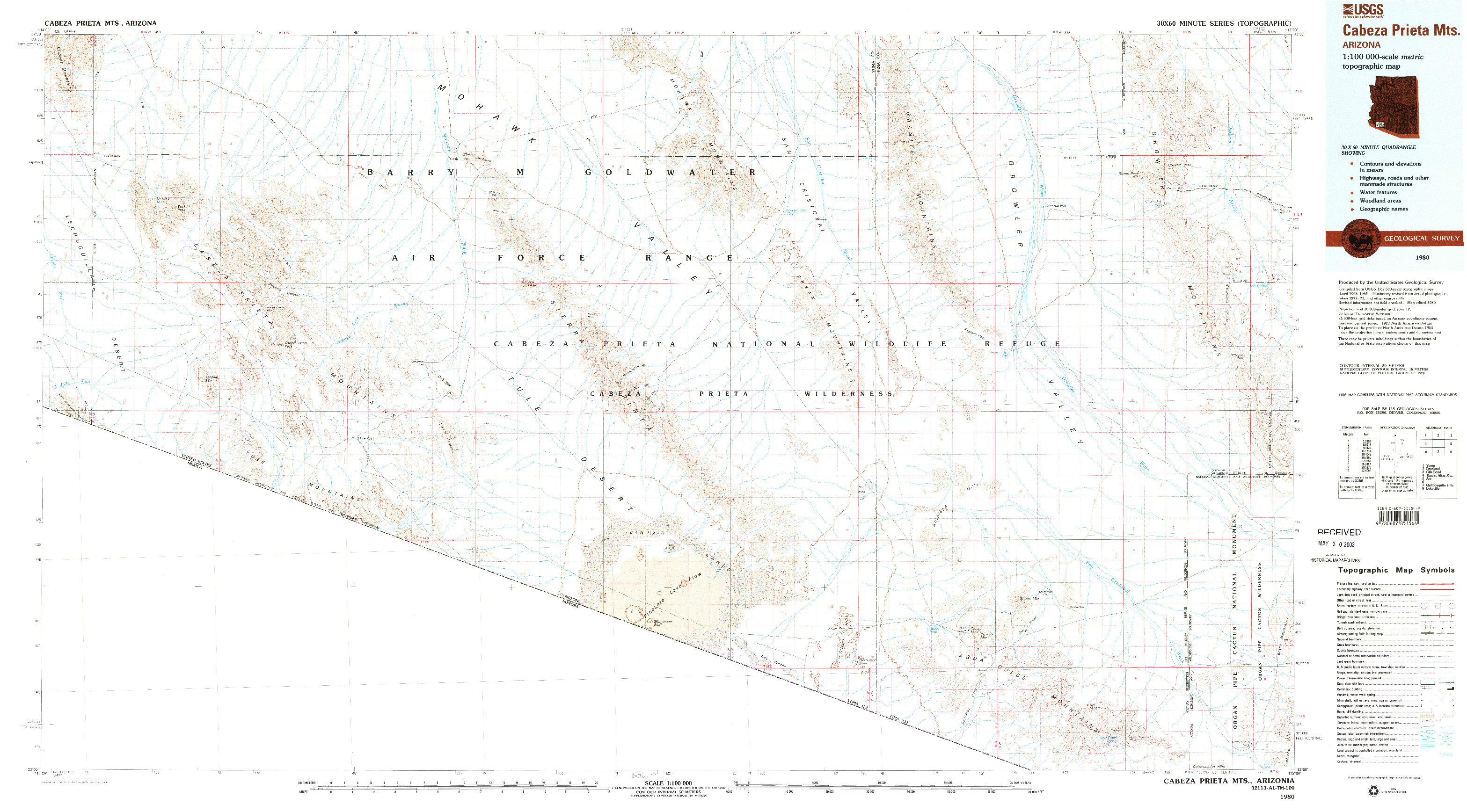 USGS 1:100000-SCALE QUADRANGLE FOR CABEZA PRIETA MTS, AZ 1980