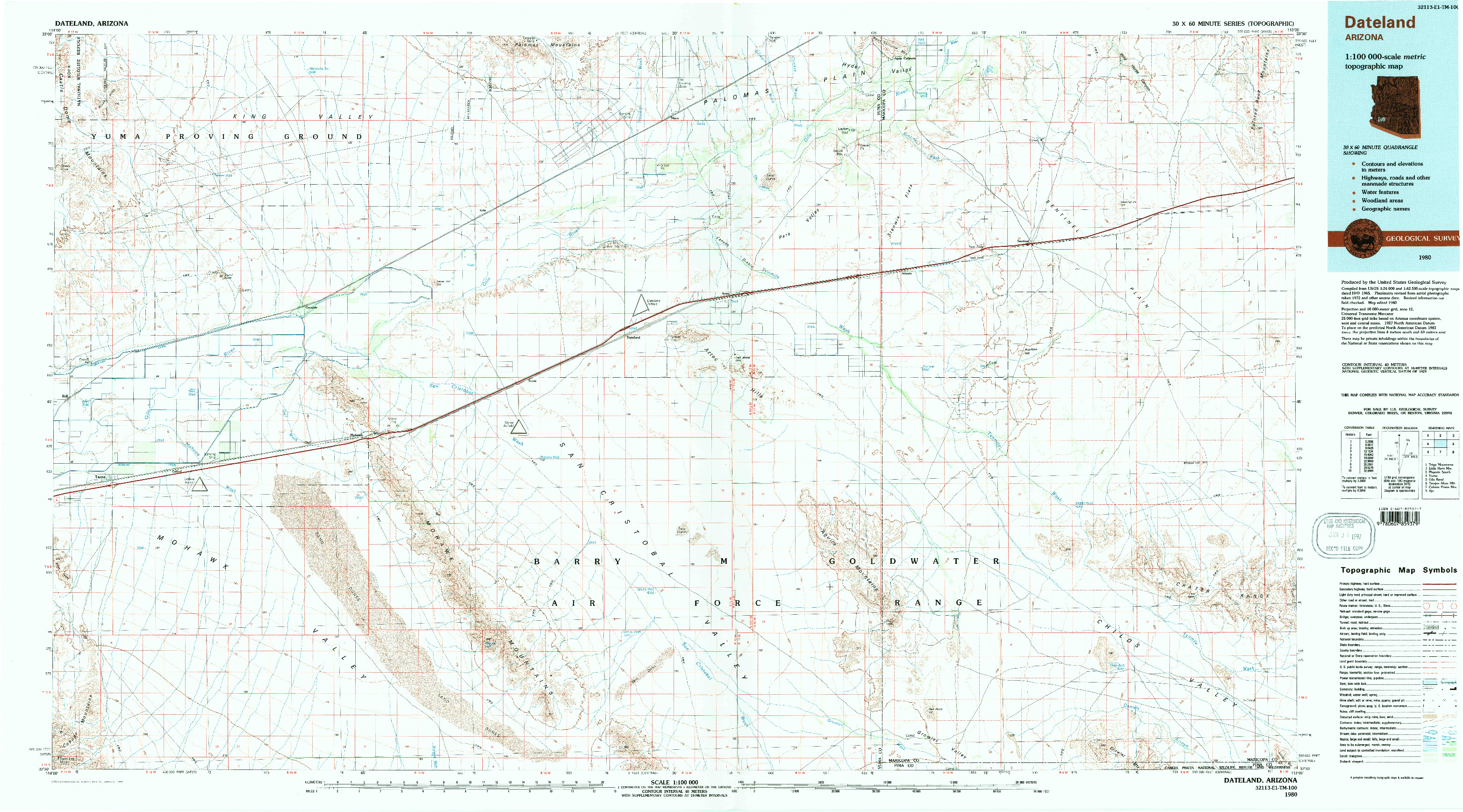 USGS 1:100000-SCALE QUADRANGLE FOR DATELAND, AZ 1980