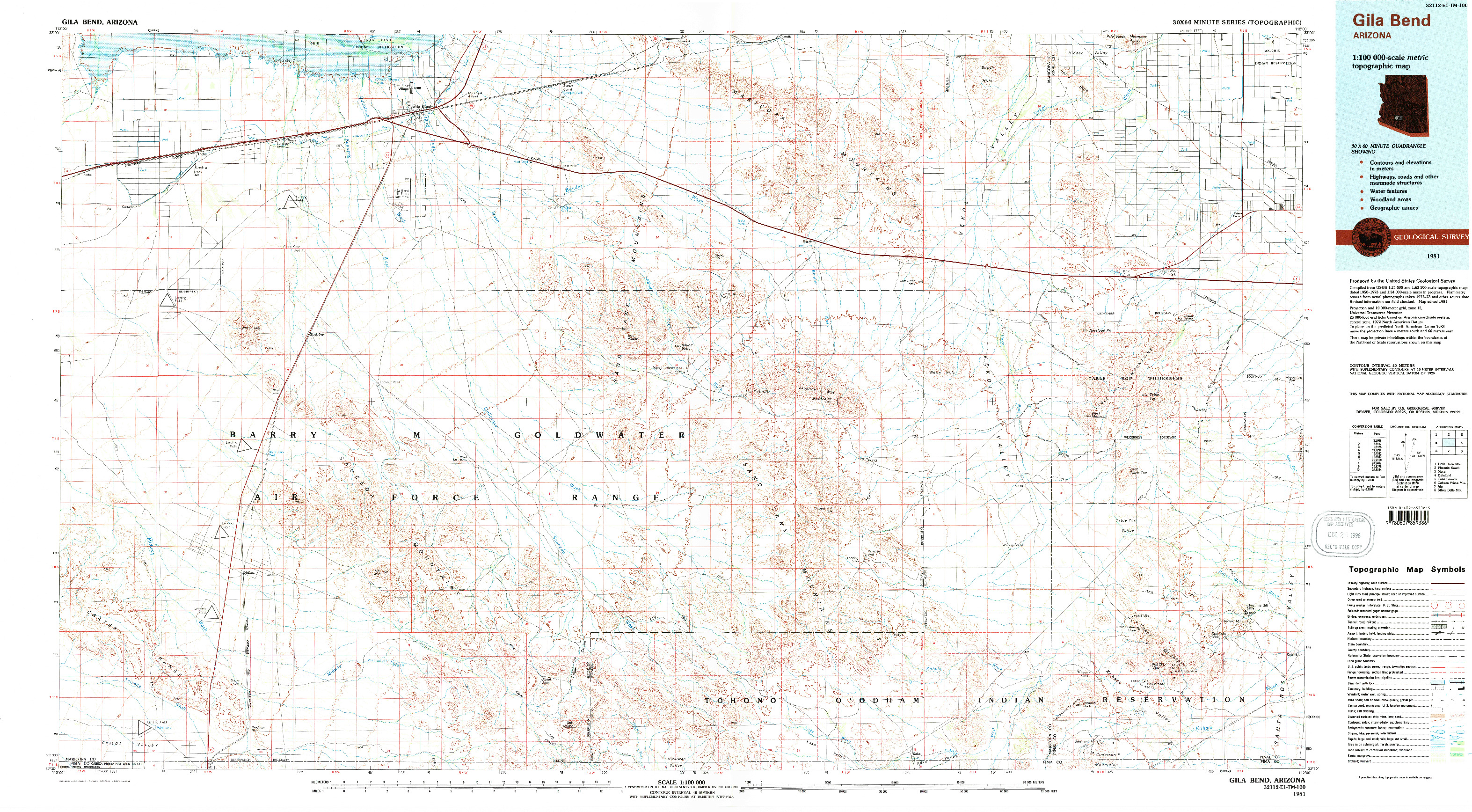 USGS 1:100000-SCALE QUADRANGLE FOR GILA BEND, AZ 1981