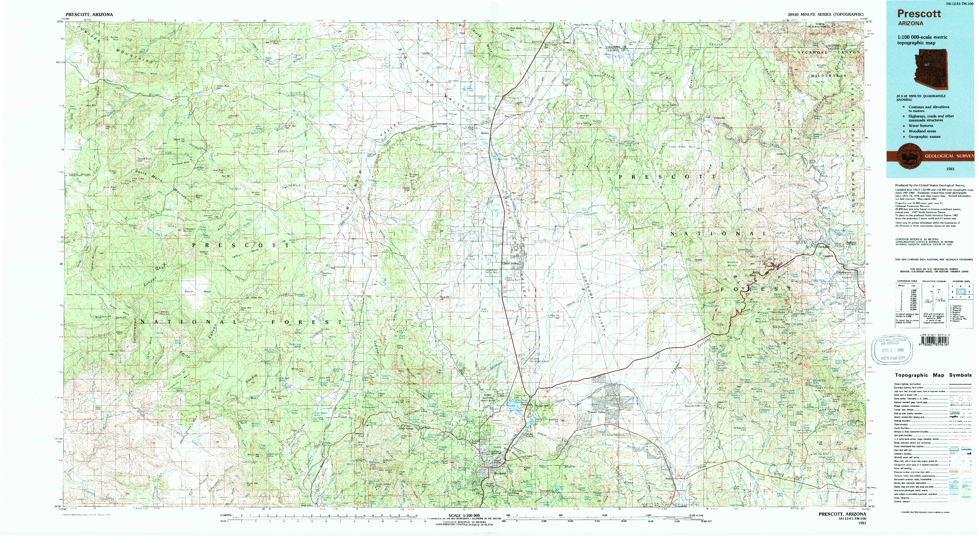 USGS 1:100000-SCALE QUADRANGLE FOR PRESCOTT, AZ 1981