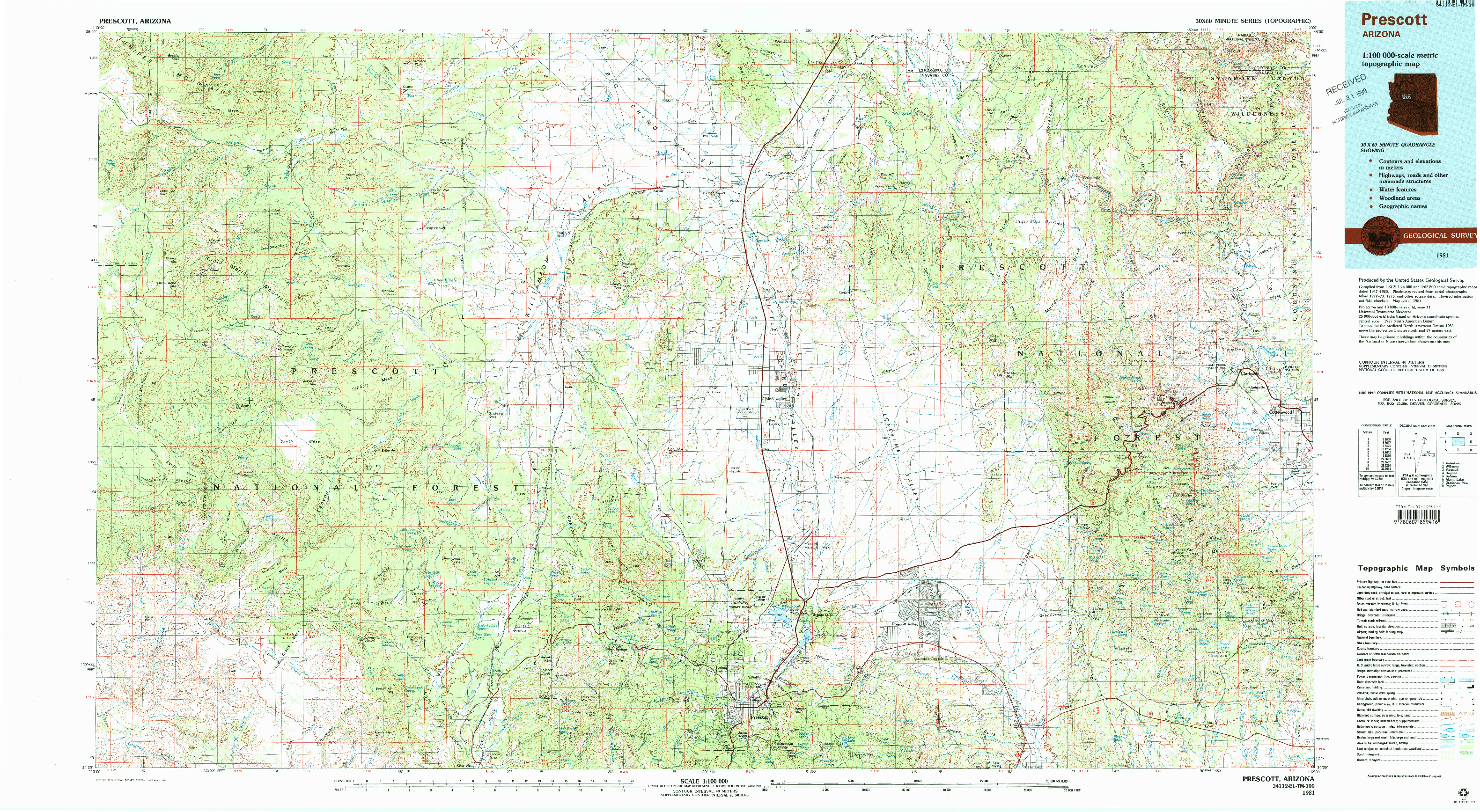 USGS 1:100000-SCALE QUADRANGLE FOR PRESCOTT, AZ 1981