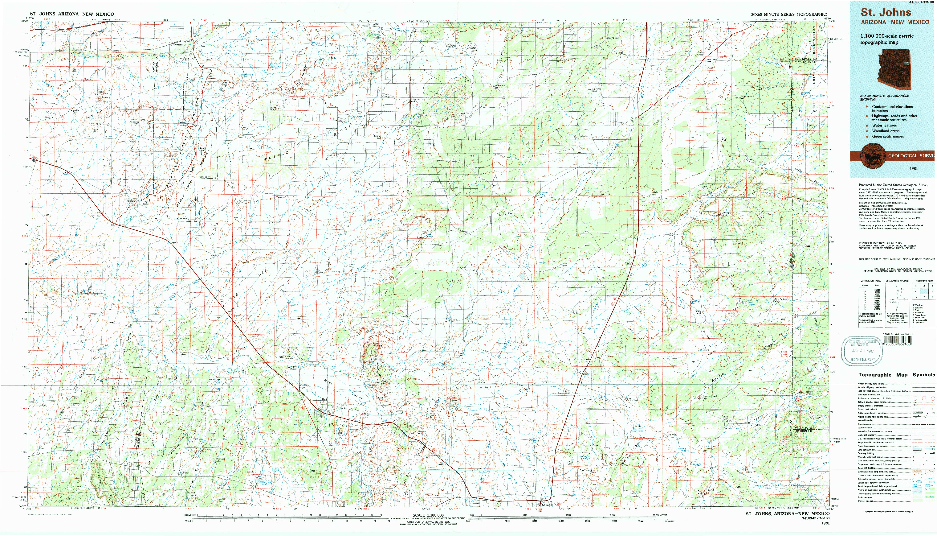 USGS 1:100000-SCALE QUADRANGLE FOR SAINT JOHNS, AZ 1981