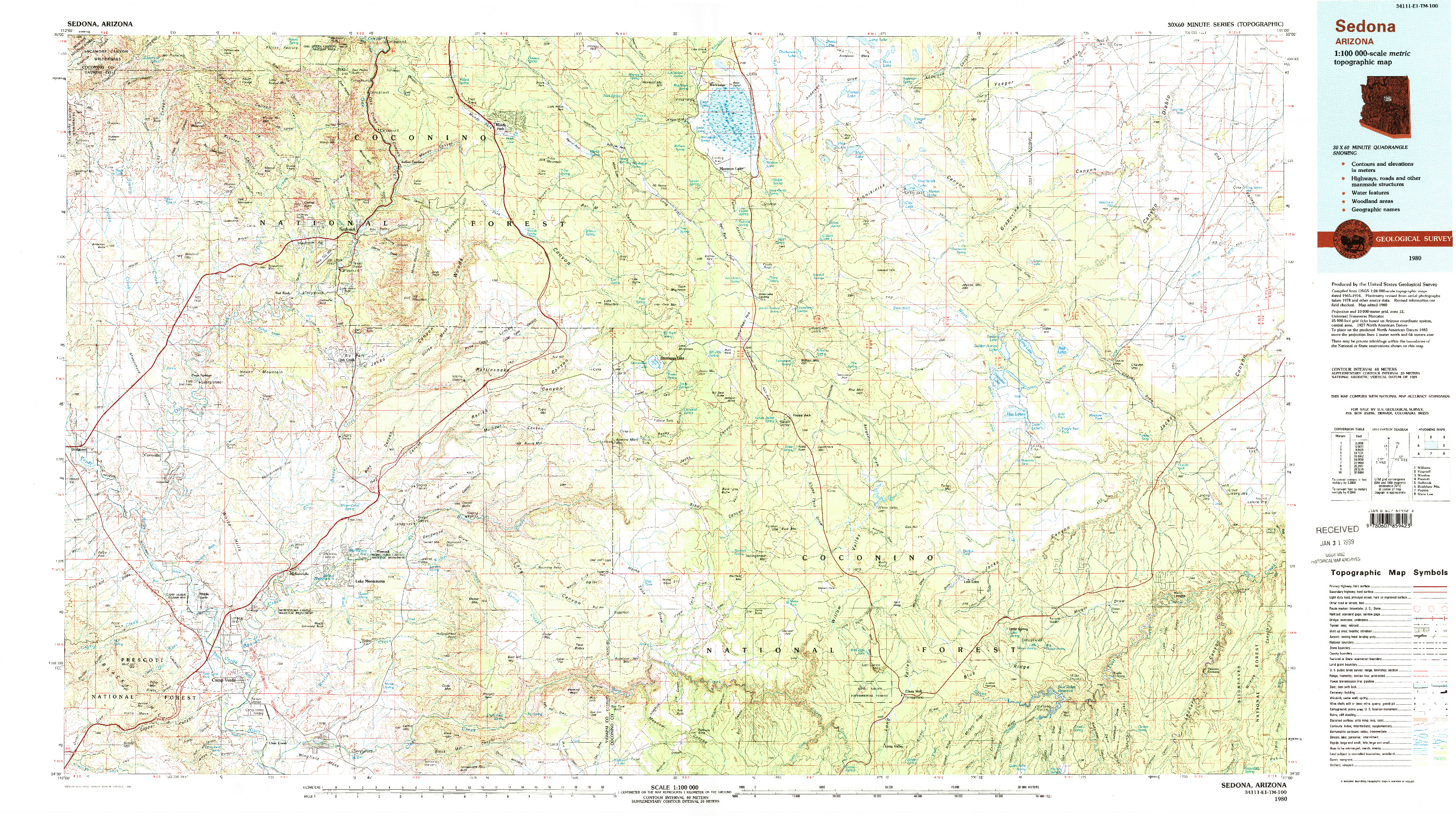 USGS 1:100000-SCALE QUADRANGLE FOR SEDONA, AZ 1980