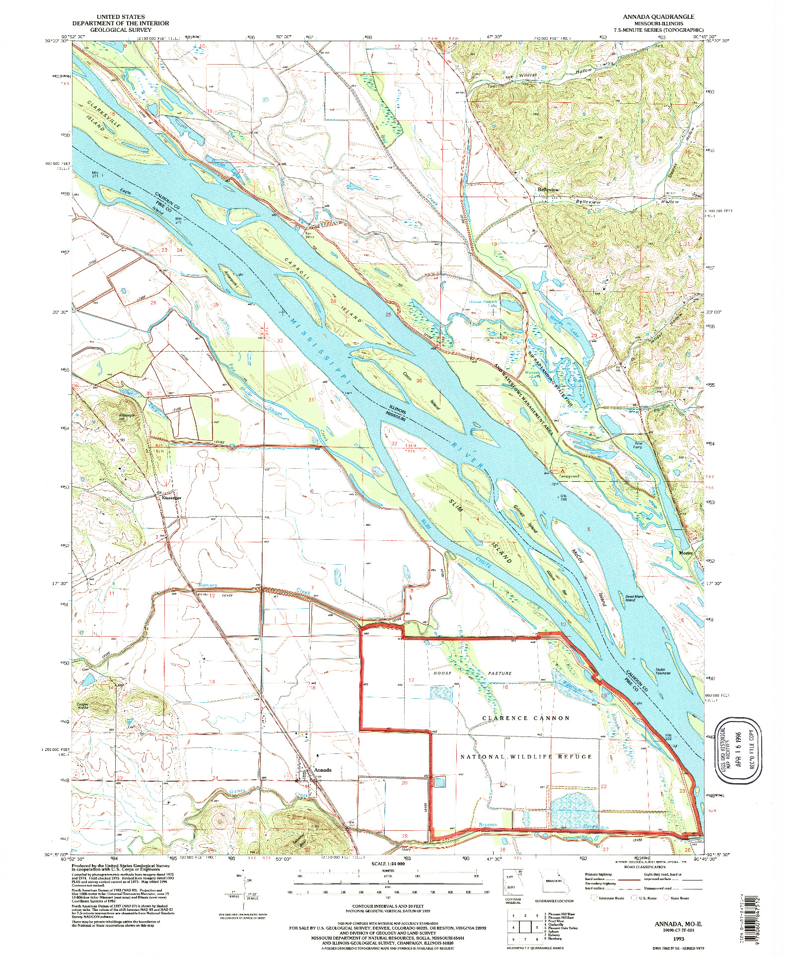 USGS 1:24000-SCALE QUADRANGLE FOR ANNADA, MO 1993