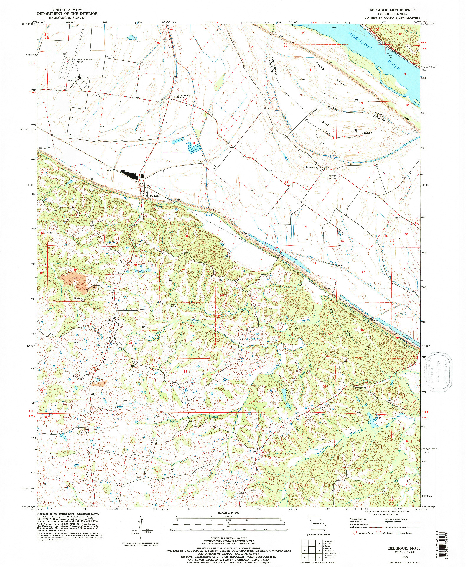 USGS 1:24000-SCALE QUADRANGLE FOR BELGIQUE, MO 1993