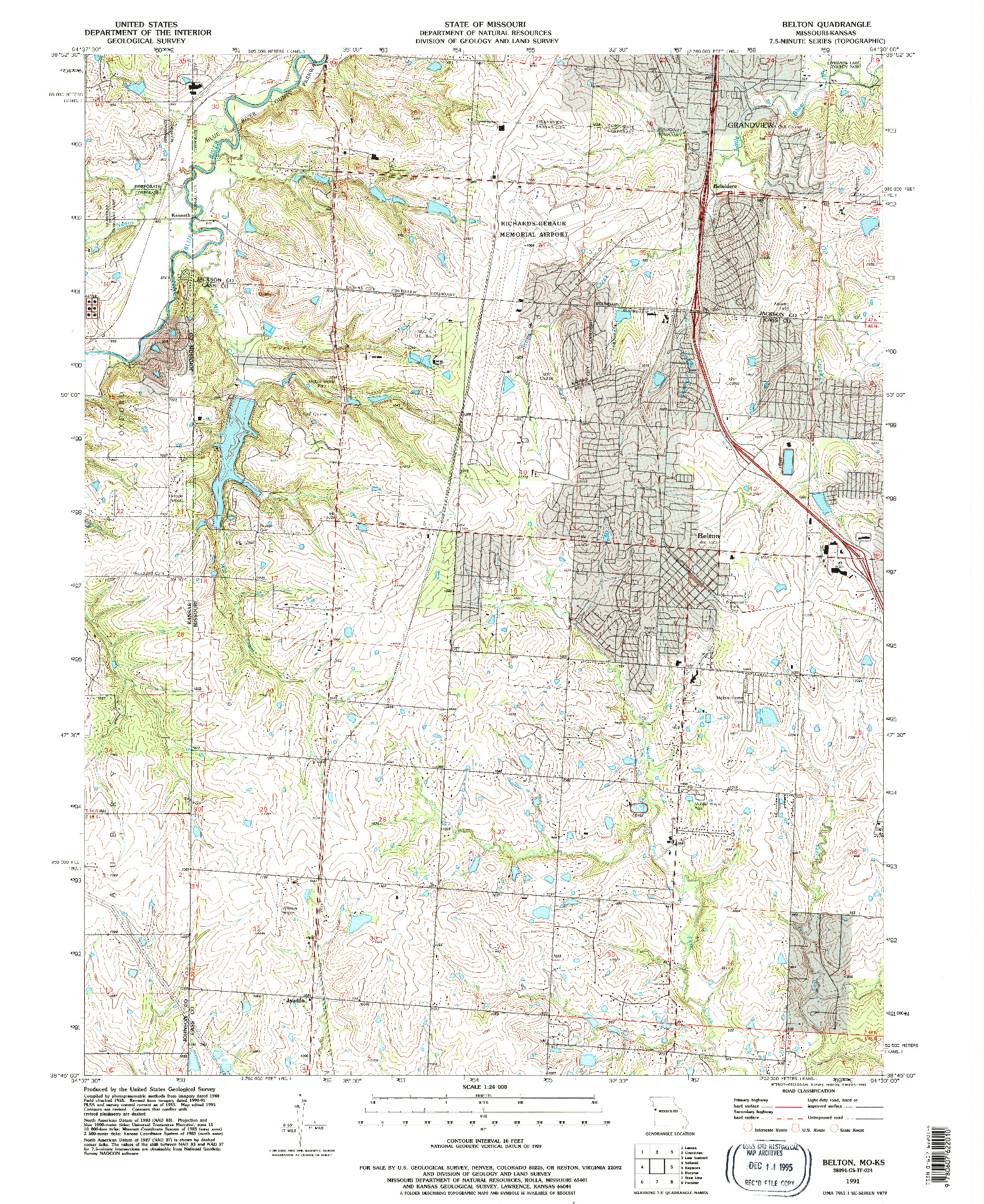 USGS 1:24000-SCALE QUADRANGLE FOR BELTON, MO 1991