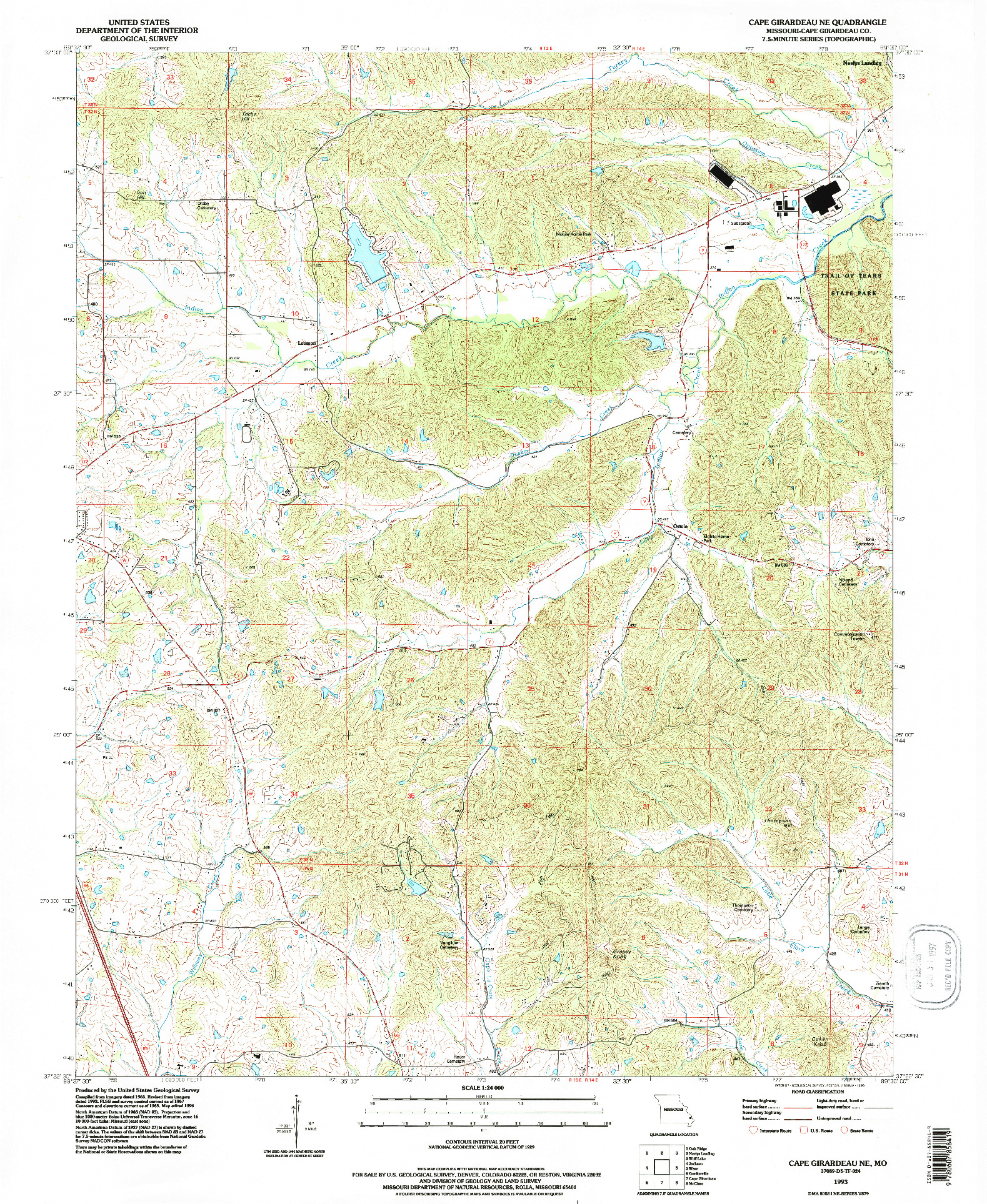 USGS 1:24000-SCALE QUADRANGLE FOR CAPE GIRARDEAU NE, MO 1993