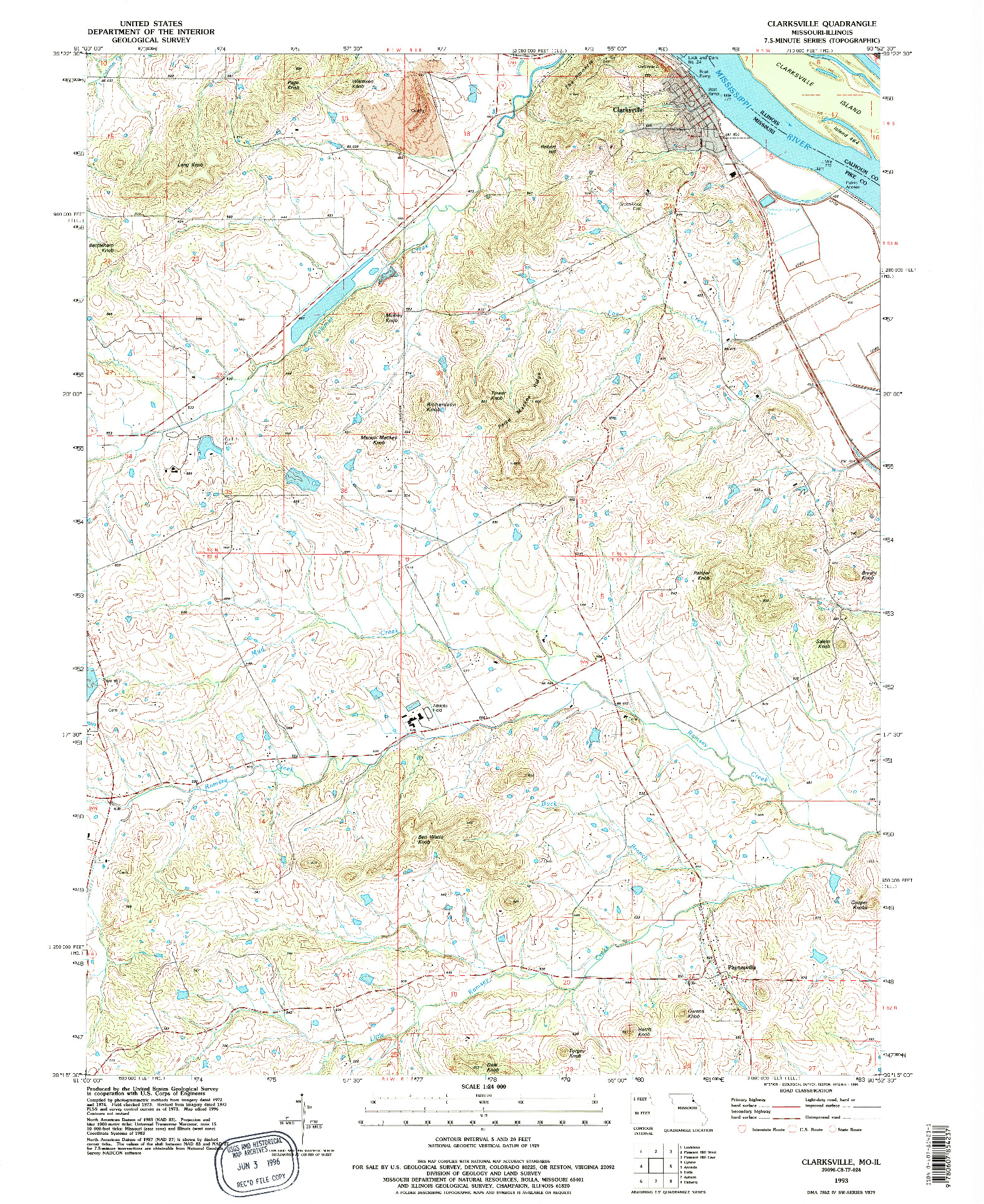 USGS 1:24000-SCALE QUADRANGLE FOR CLARKSVILLE, MO 1993