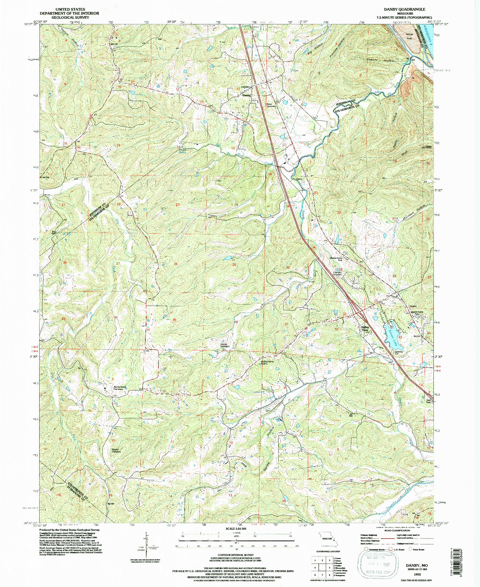 USGS 1:24000-SCALE QUADRANGLE FOR DANBY, MO 1993