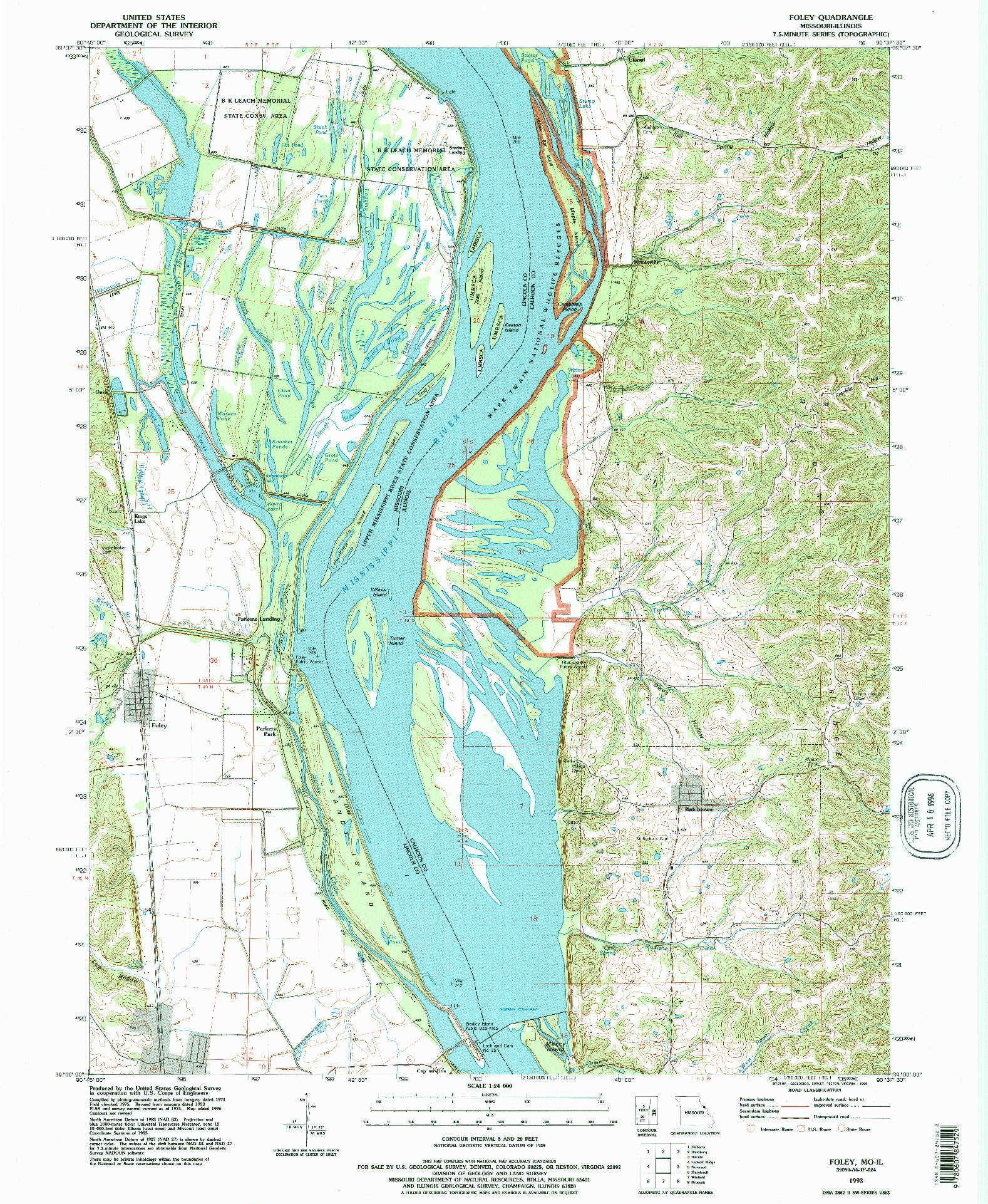 USGS 1:24000-SCALE QUADRANGLE FOR FOLEY, MO 1993