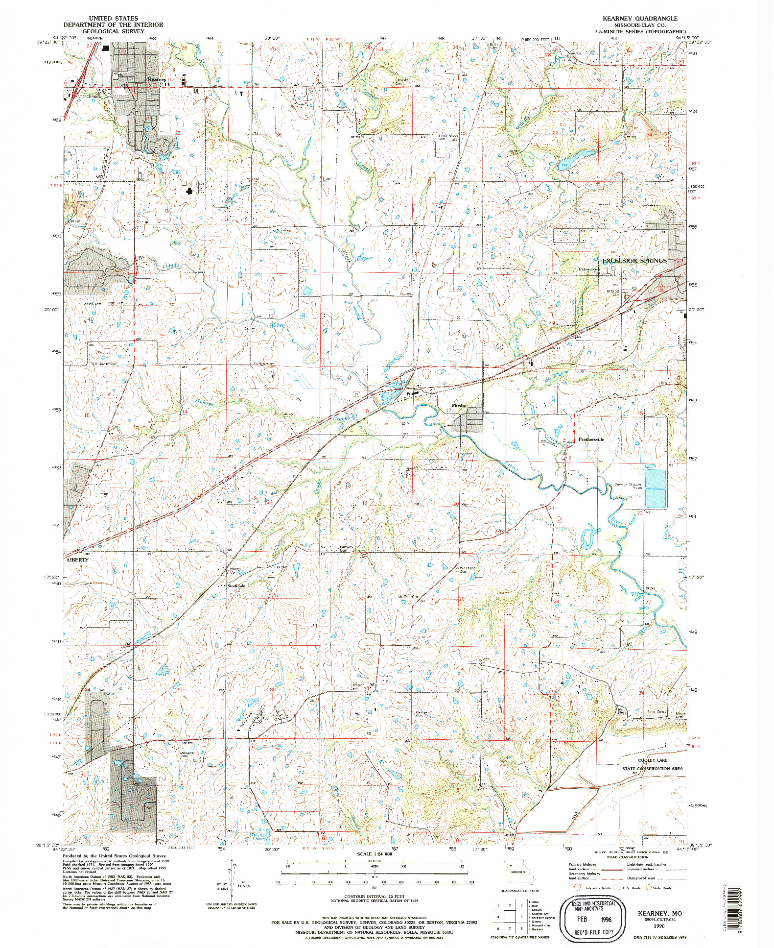 USGS 1:24000-SCALE QUADRANGLE FOR KEARNEY, MO 1990
