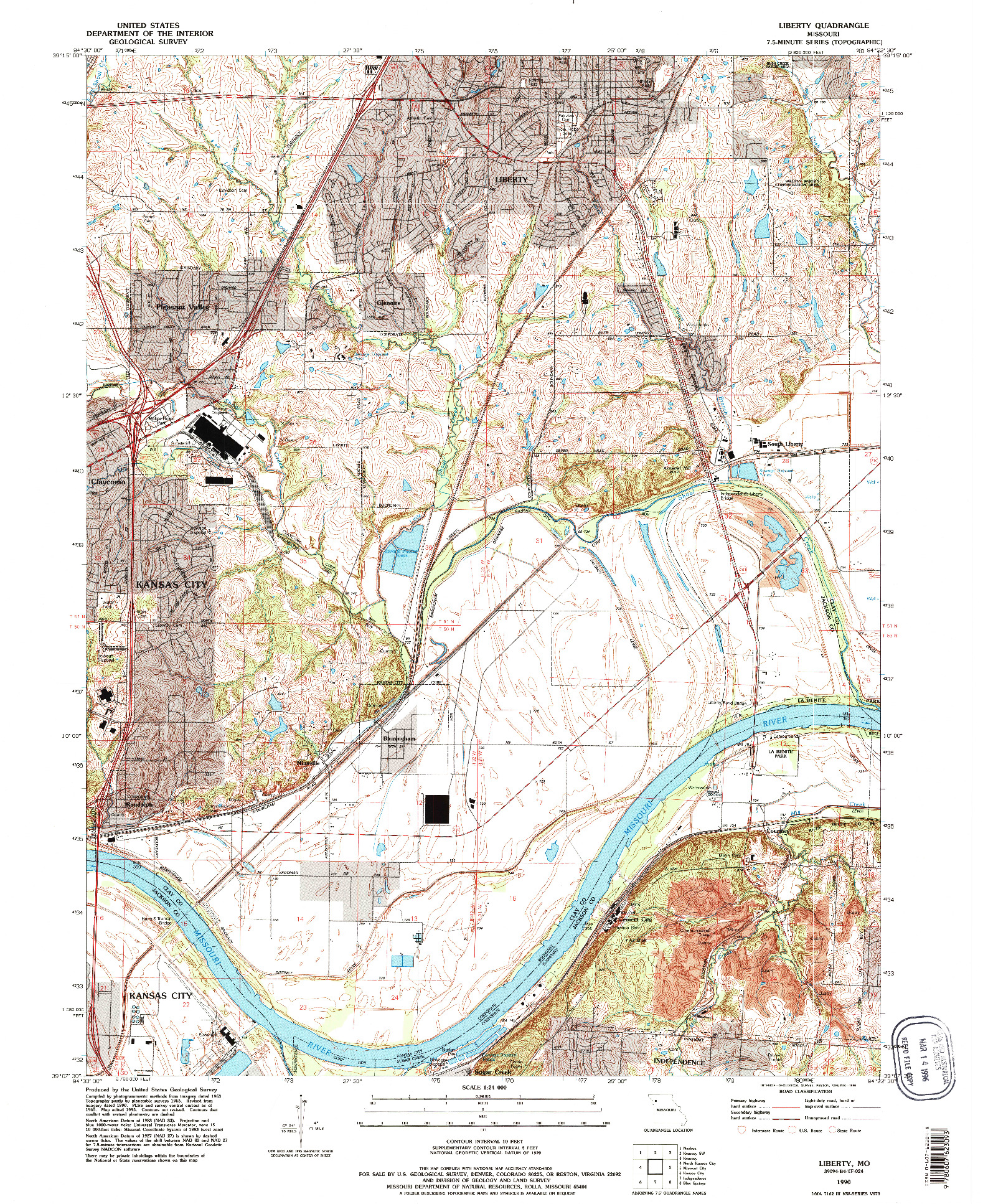 USGS 1:24000-SCALE QUADRANGLE FOR LIBERTY, MO 1990