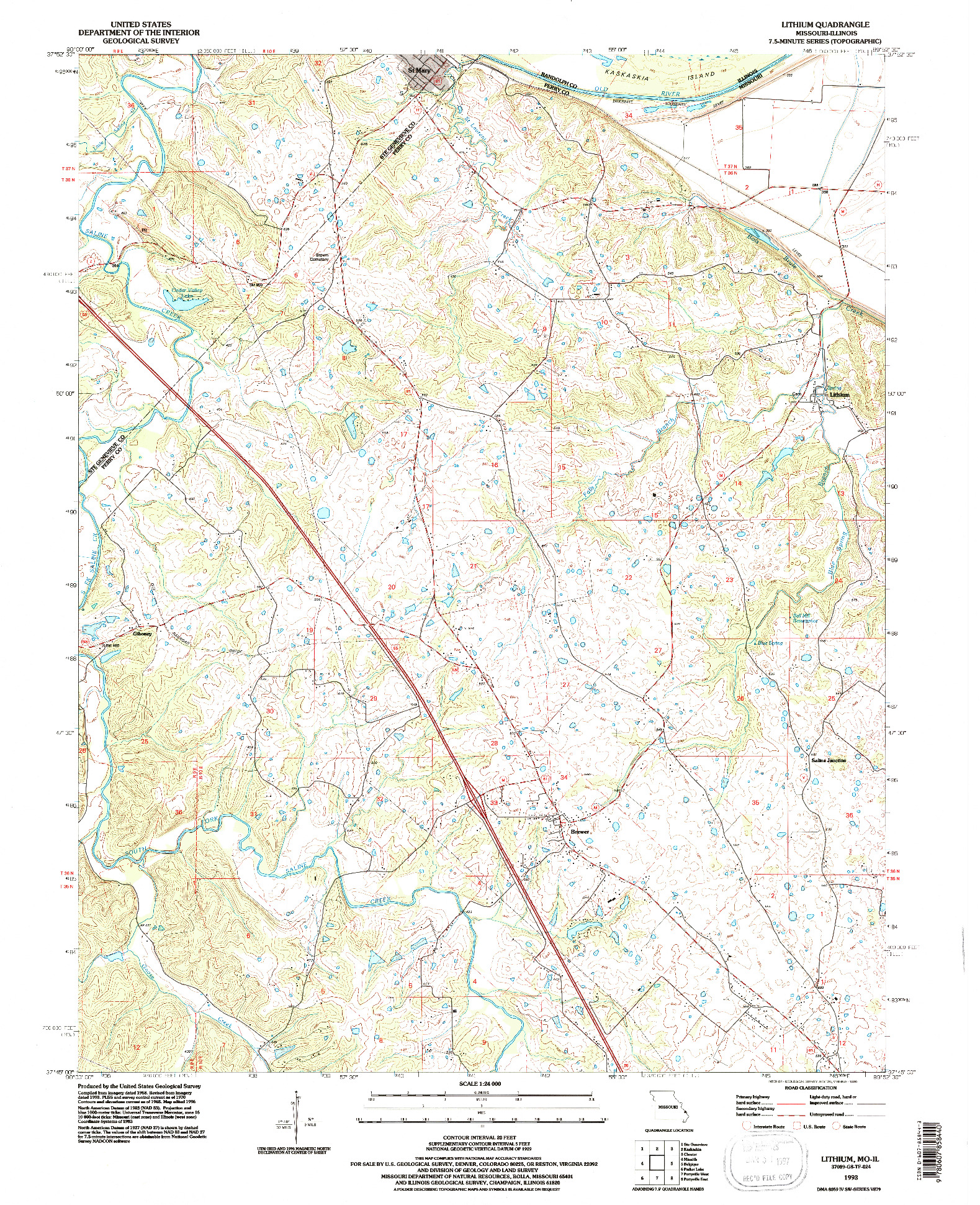 USGS 1:24000-SCALE QUADRANGLE FOR LITHIUM, MO 1993
