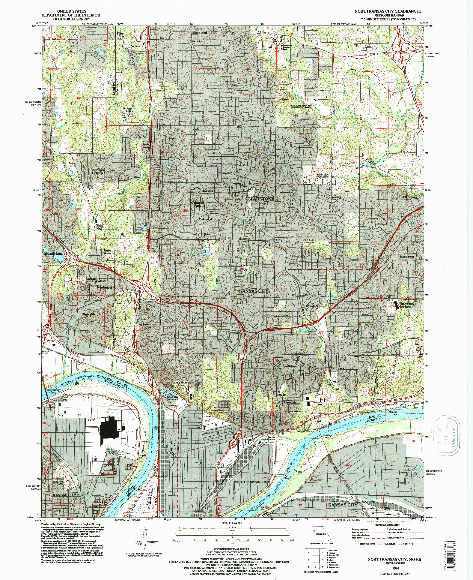 USGS 1:24000-SCALE QUADRANGLE FOR NORTH KANSAS CITY, MO 1990