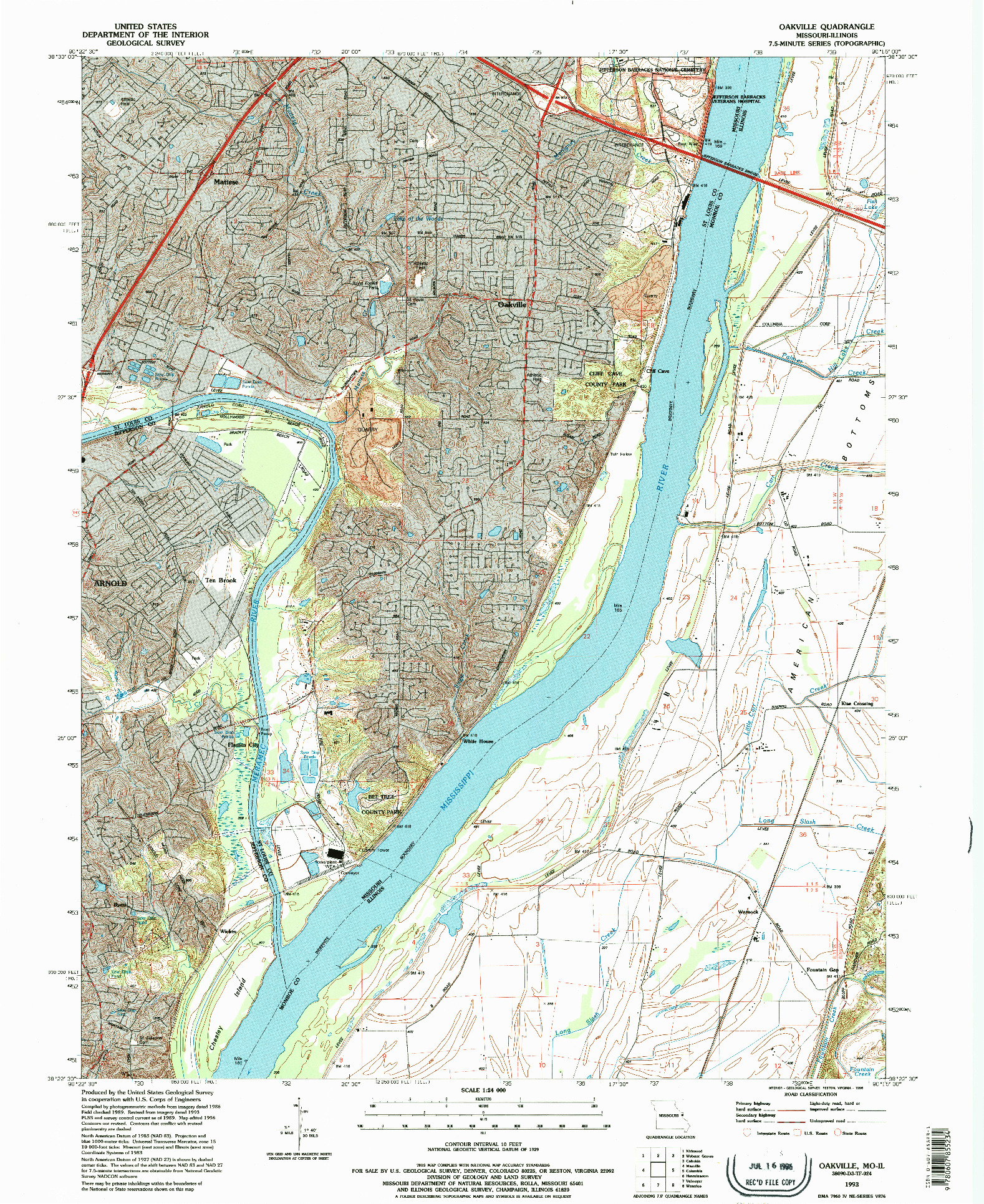USGS 1:24000-SCALE QUADRANGLE FOR OAKVILLE, MO 1993