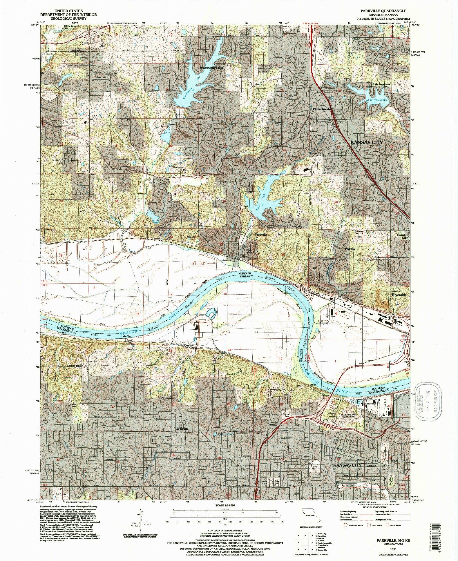 USGS 1:24000-SCALE QUADRANGLE FOR PARKVILLE, MO 1991