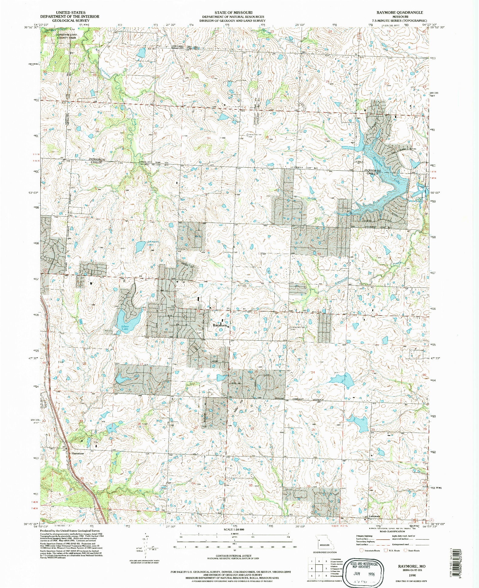 USGS 1:24000-SCALE QUADRANGLE FOR RAYMORE, MO 1990