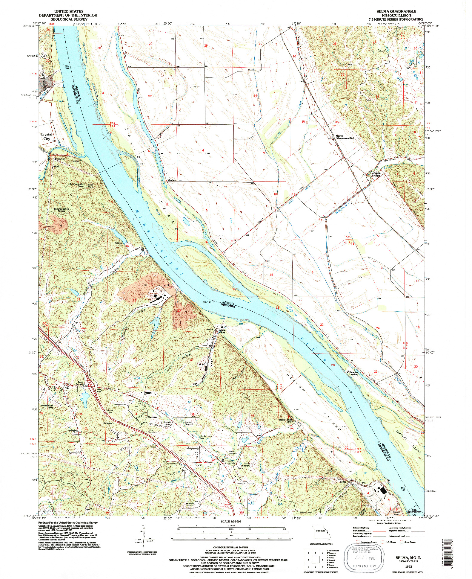 USGS 1:24000-SCALE QUADRANGLE FOR SELMA, MO 1993