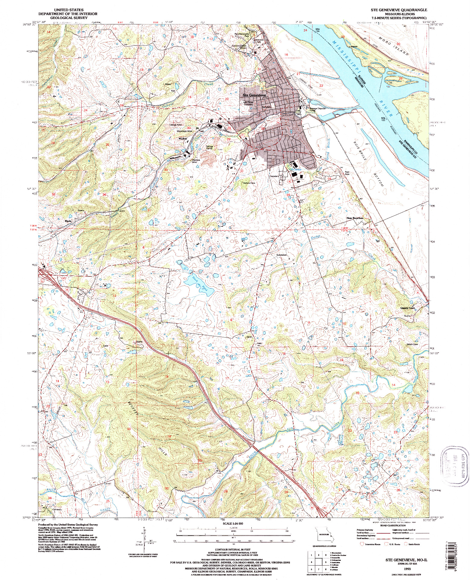 USGS 1:24000-SCALE QUADRANGLE FOR STE GENEVIEVE, MO 1993