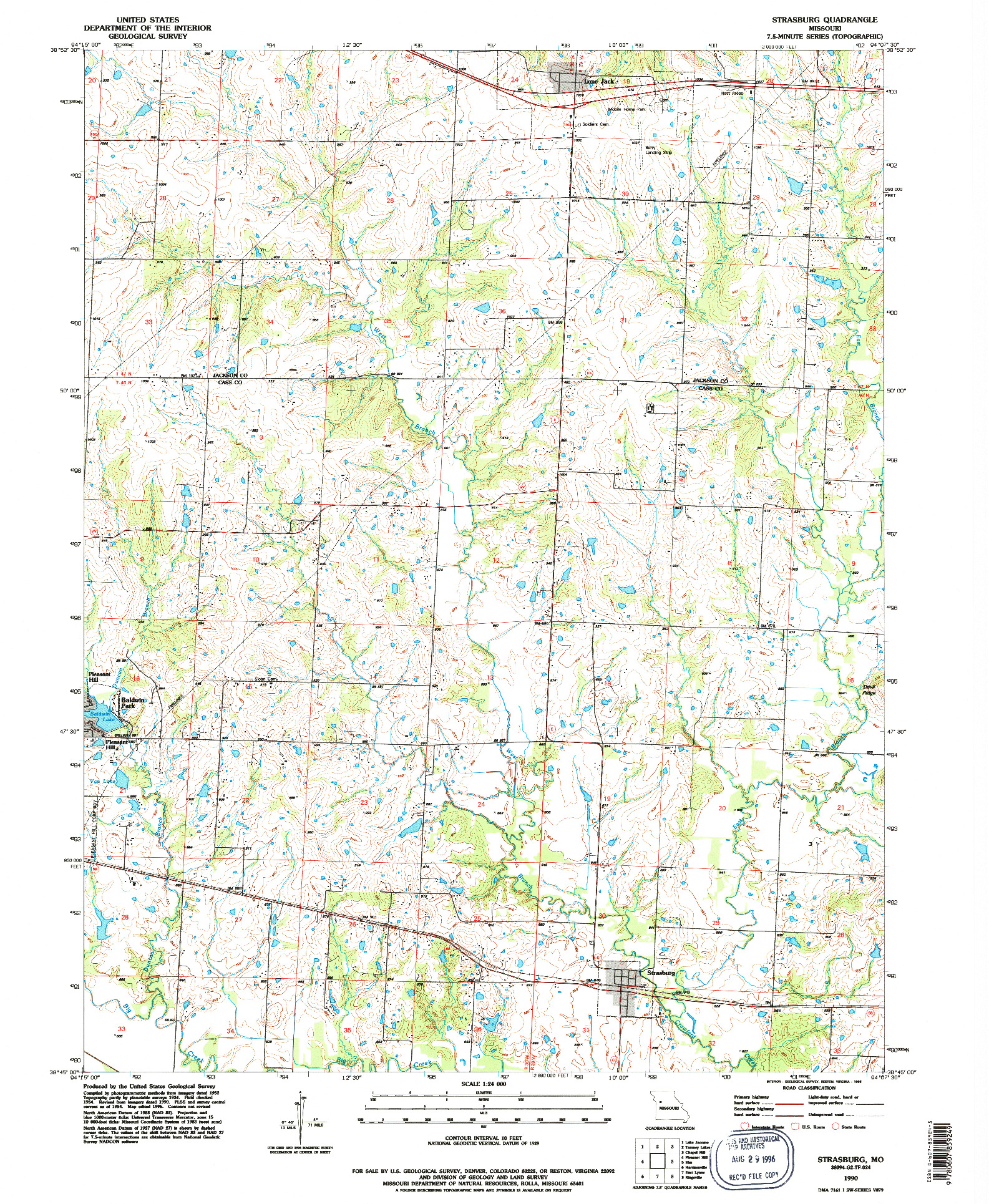 USGS 1:24000-SCALE QUADRANGLE FOR STRASBURG, MO 1990