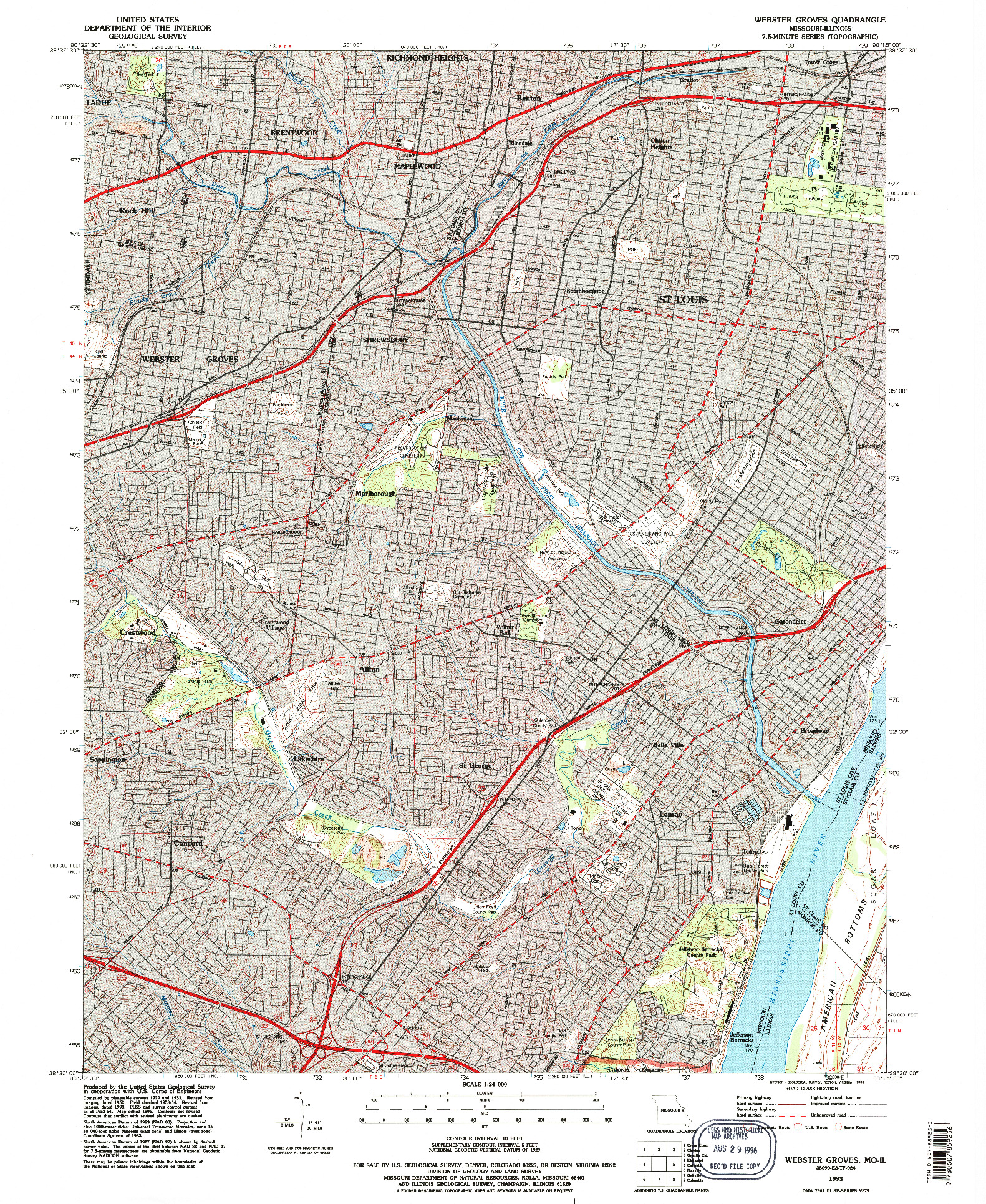 USGS 1:24000-SCALE QUADRANGLE FOR WEBSTER GROVES, MO 1993