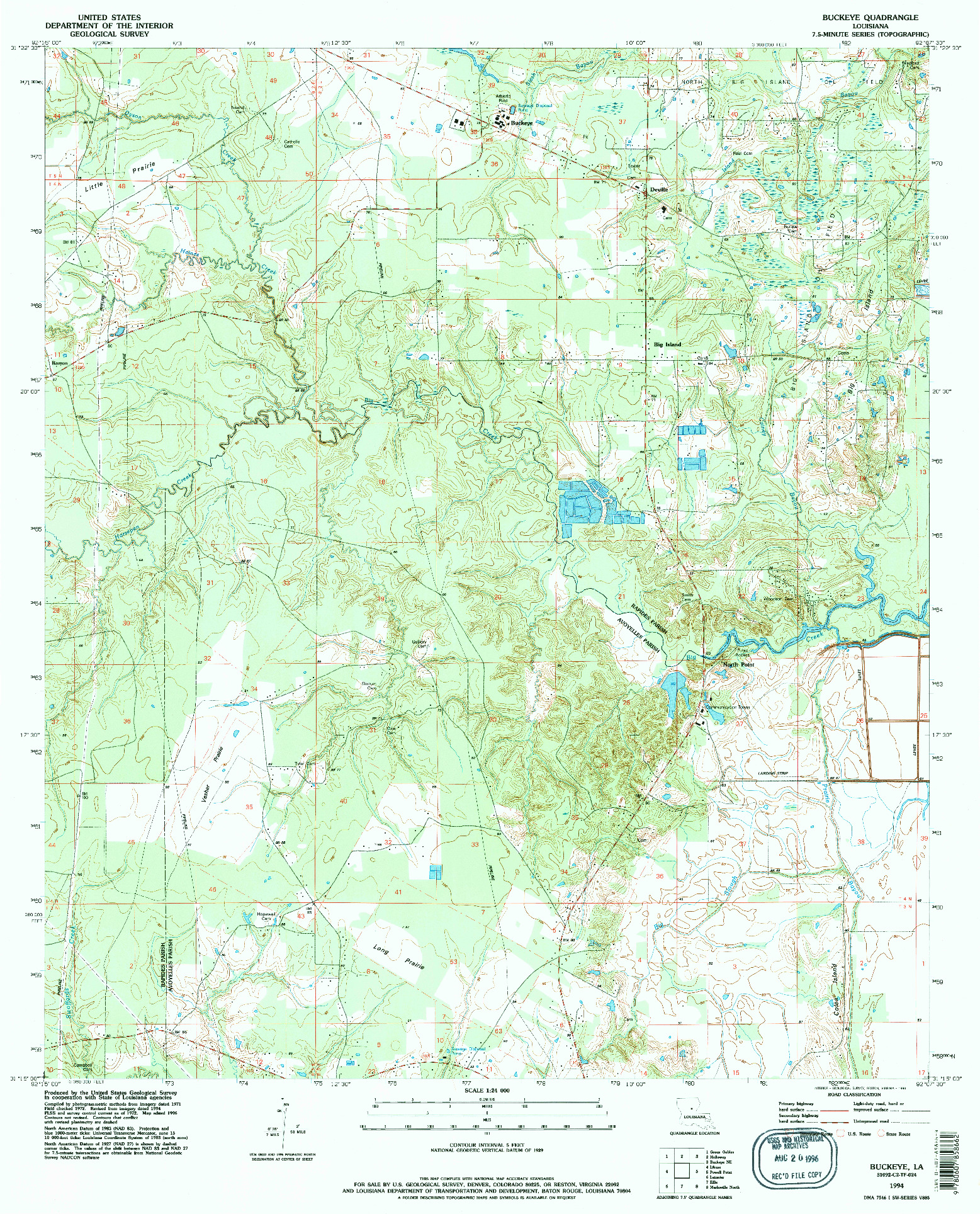 USGS 1:24000-SCALE QUADRANGLE FOR BUCKEYE, LA 1994