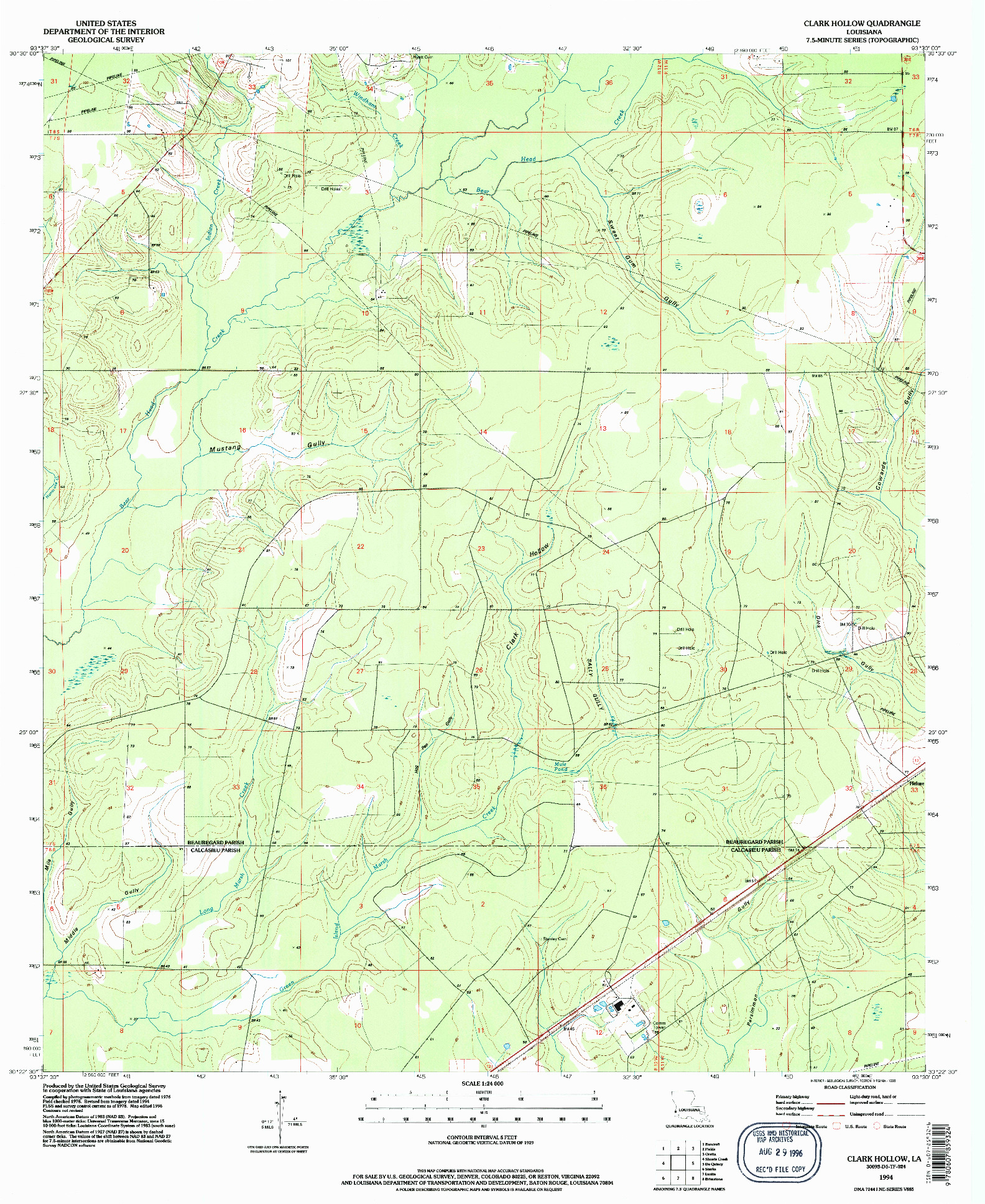 USGS 1:24000-SCALE QUADRANGLE FOR CLARK HOLLOW, LA 1994