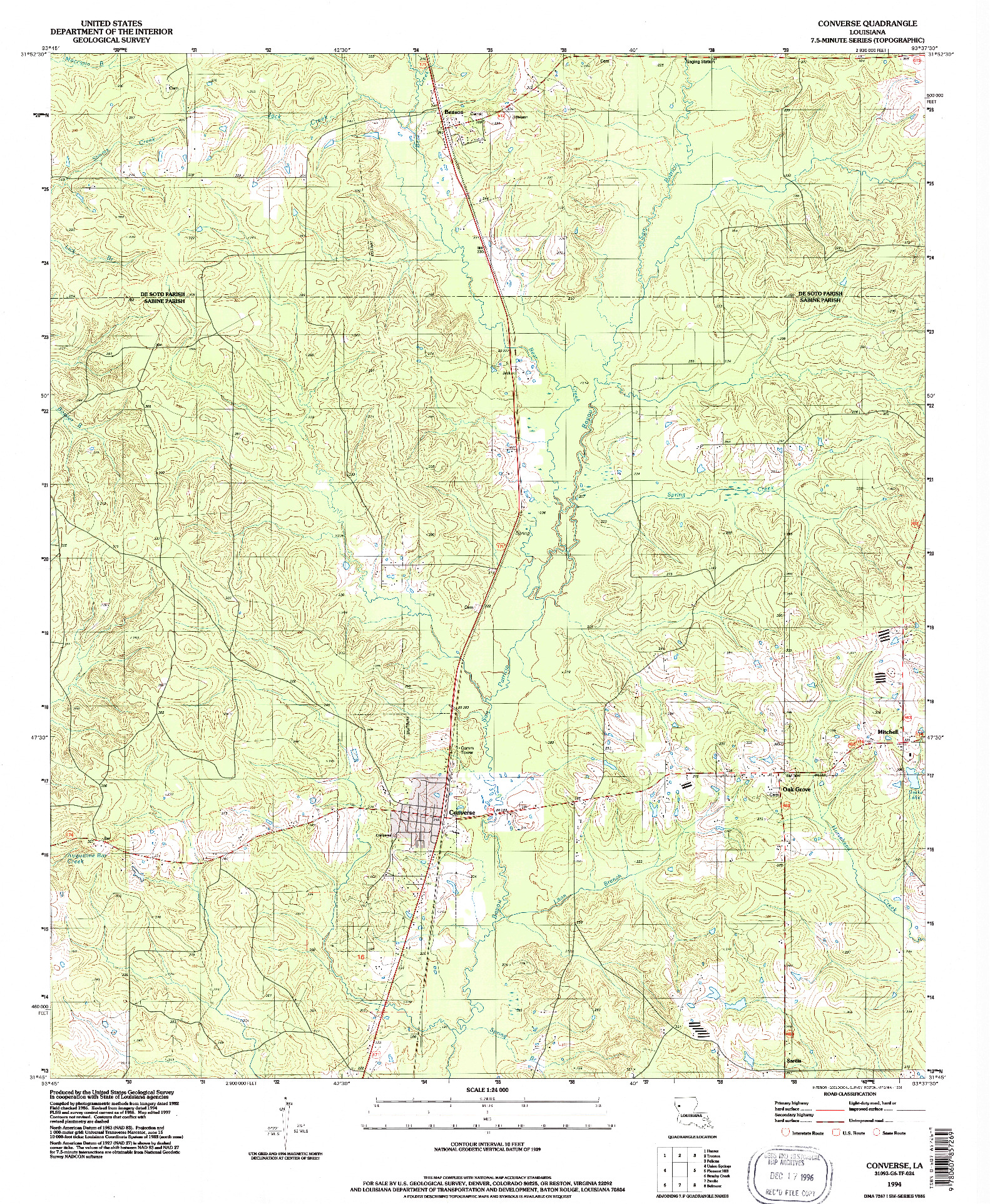 USGS 1:24000-SCALE QUADRANGLE FOR CONVERSE, LA 1994