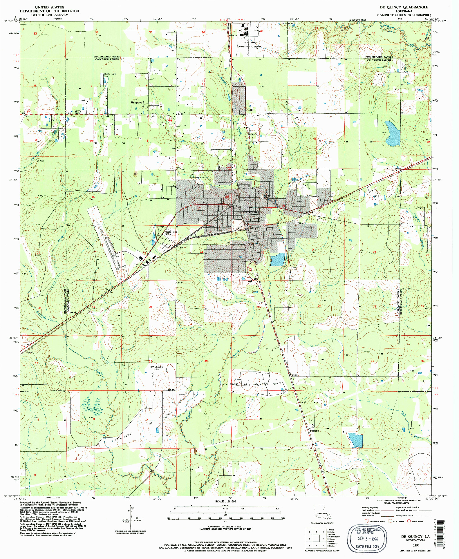 USGS 1:24000-SCALE QUADRANGLE FOR DE QUINCY, LA 1994