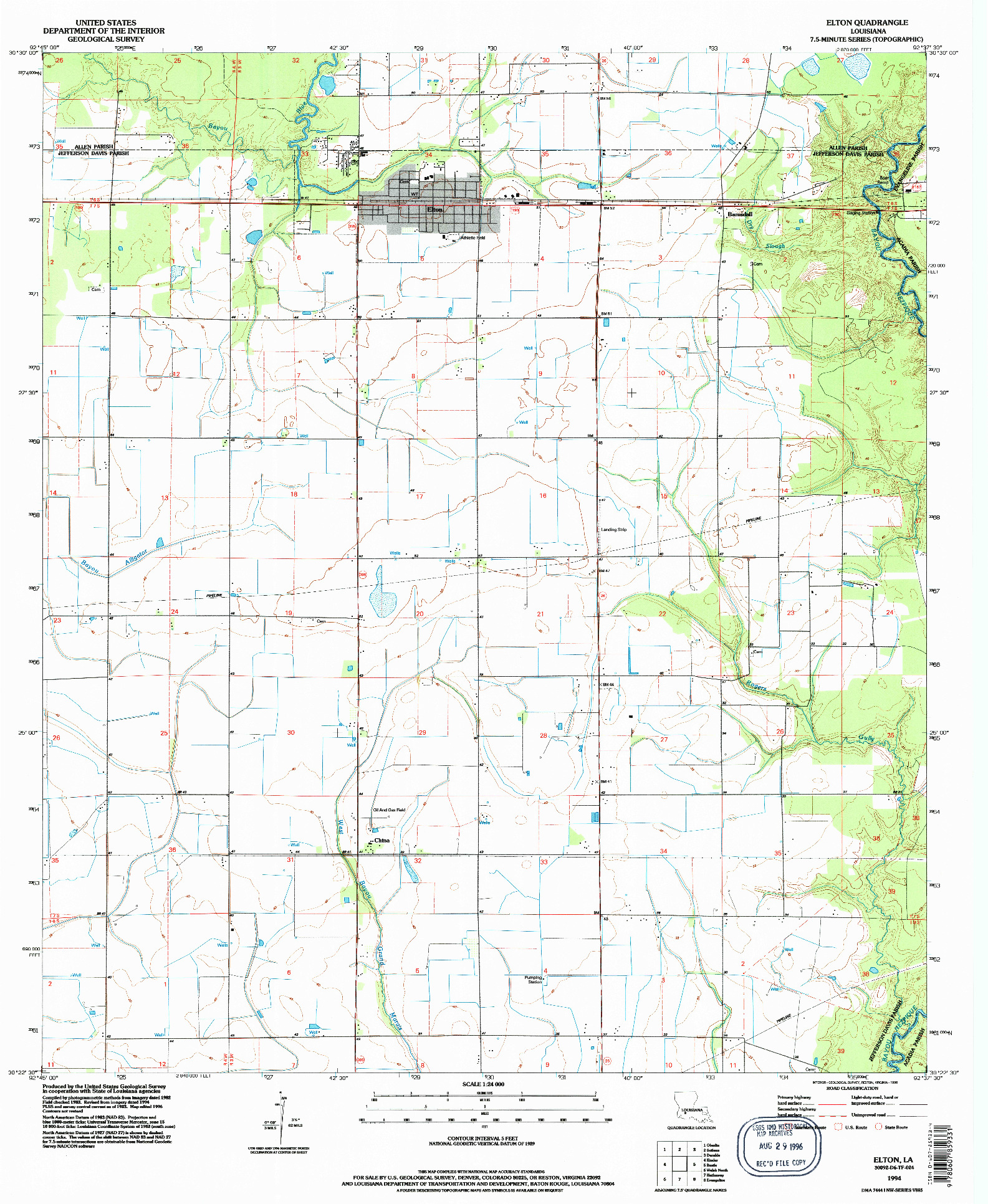 USGS 1:24000-SCALE QUADRANGLE FOR ELTON, LA 1994