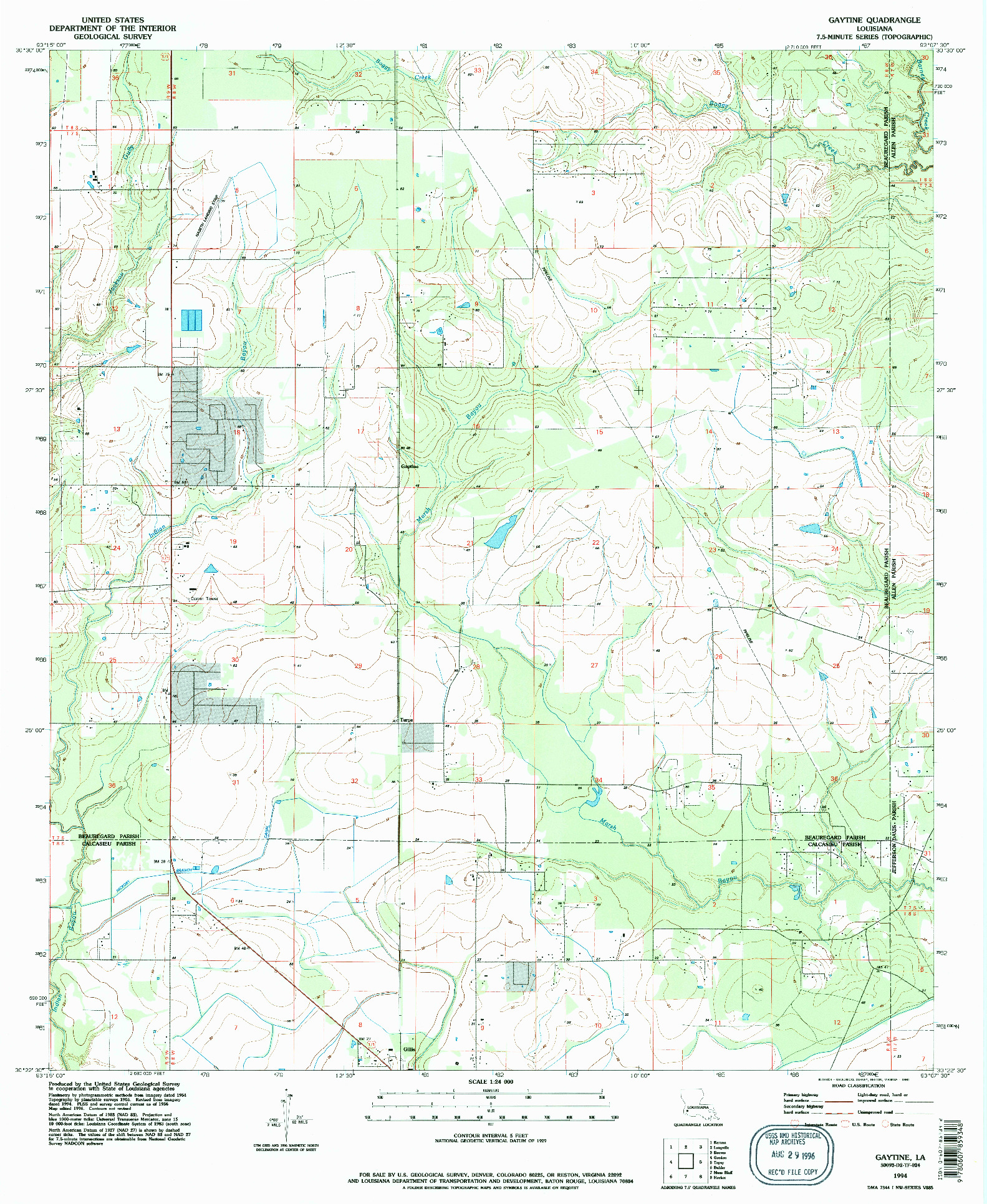 USGS 1:24000-SCALE QUADRANGLE FOR GAYTINE, LA 1994