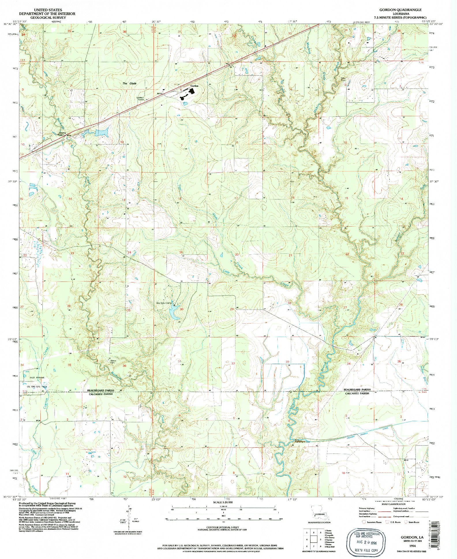 USGS 1:24000-SCALE QUADRANGLE FOR GORDON, LA 1994