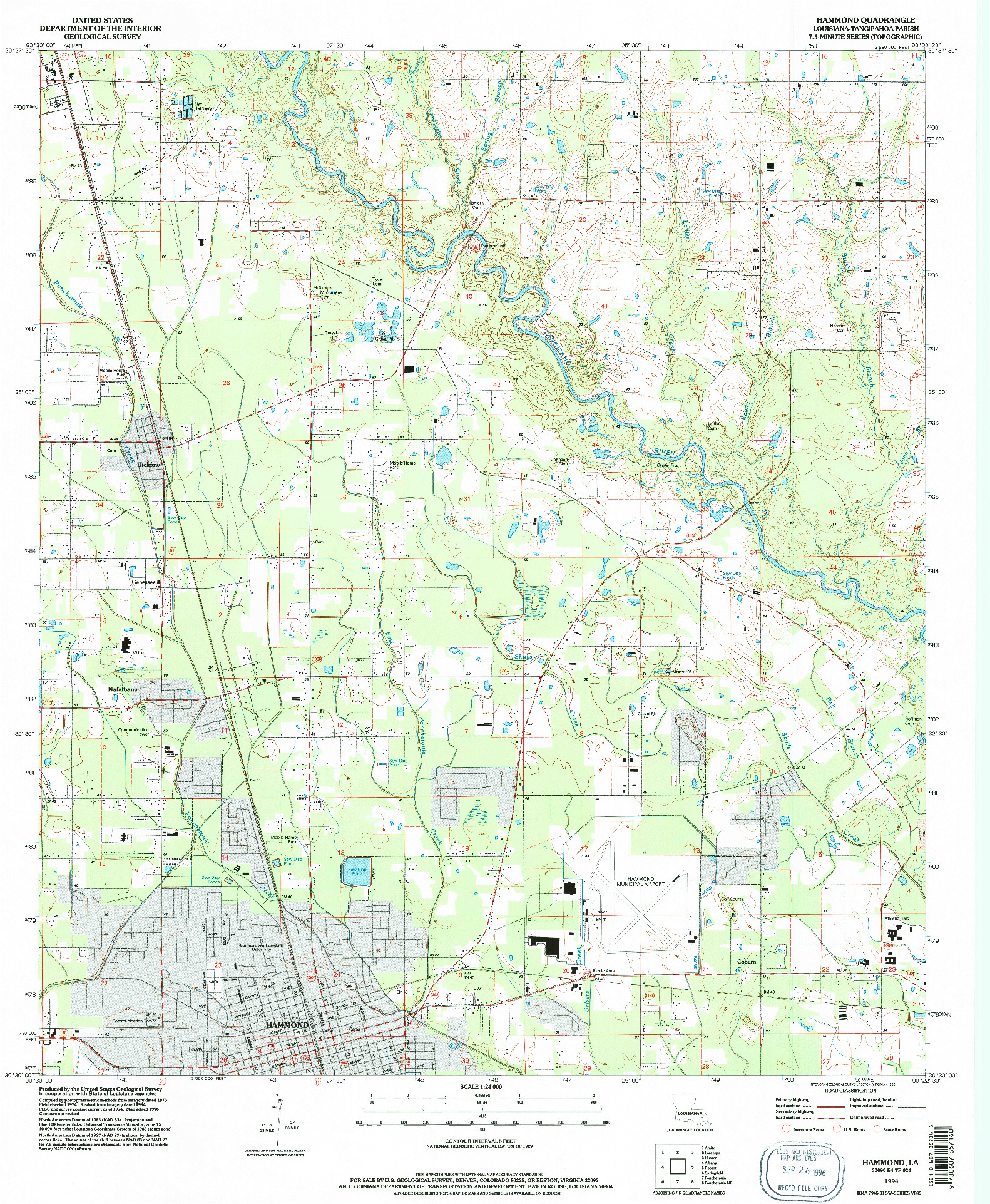 USGS 1:24000-SCALE QUADRANGLE FOR HAMMOND, LA 1994