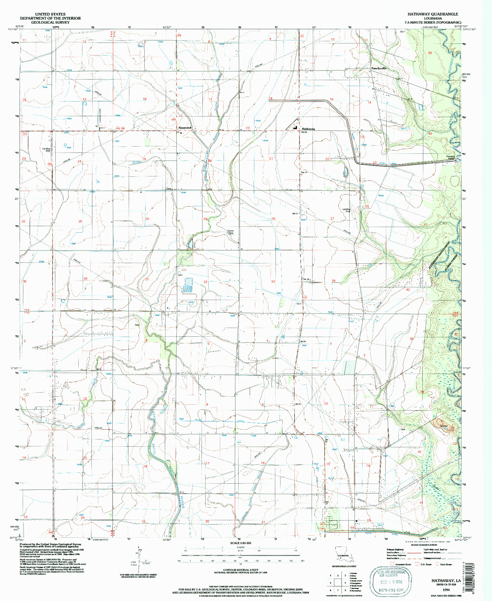 USGS 1:24000-SCALE QUADRANGLE FOR HATHAWAY, LA 1994