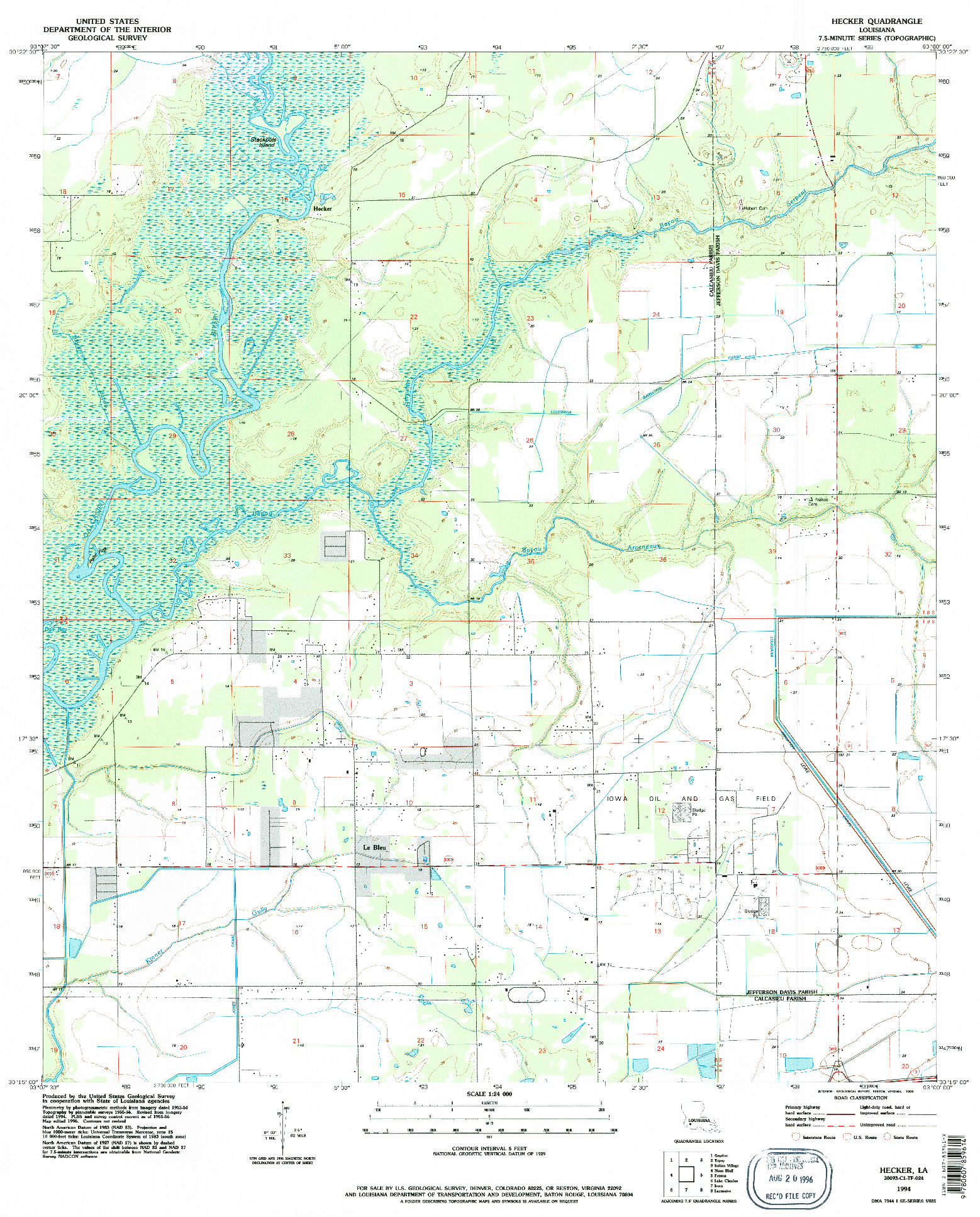 USGS 1:24000-SCALE QUADRANGLE FOR HECKER, LA 1994