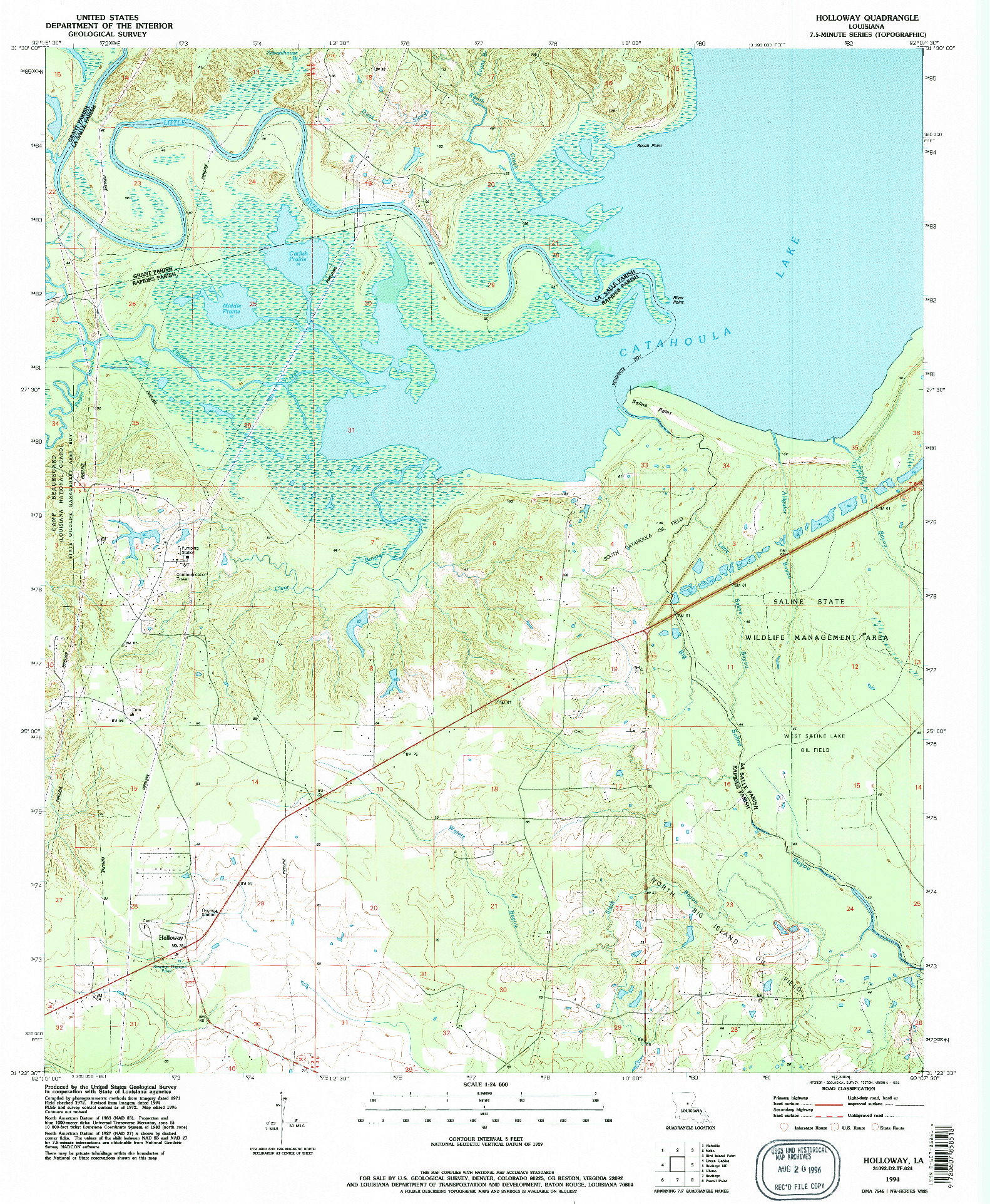 USGS 1:24000-SCALE QUADRANGLE FOR HOLLOWAY, LA 1994