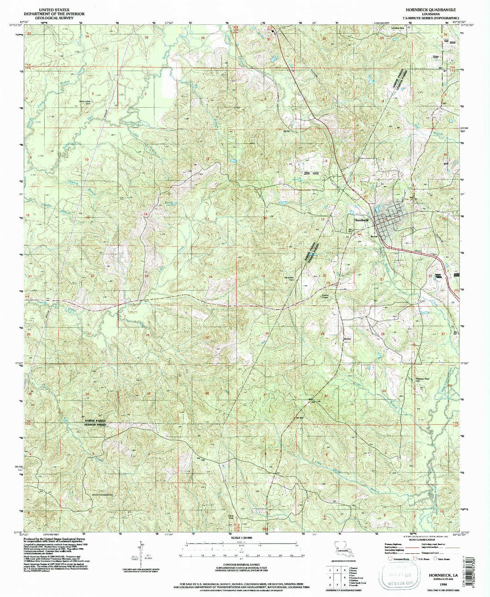 USGS 1:24000-SCALE QUADRANGLE FOR HORNBECK, LA 1994