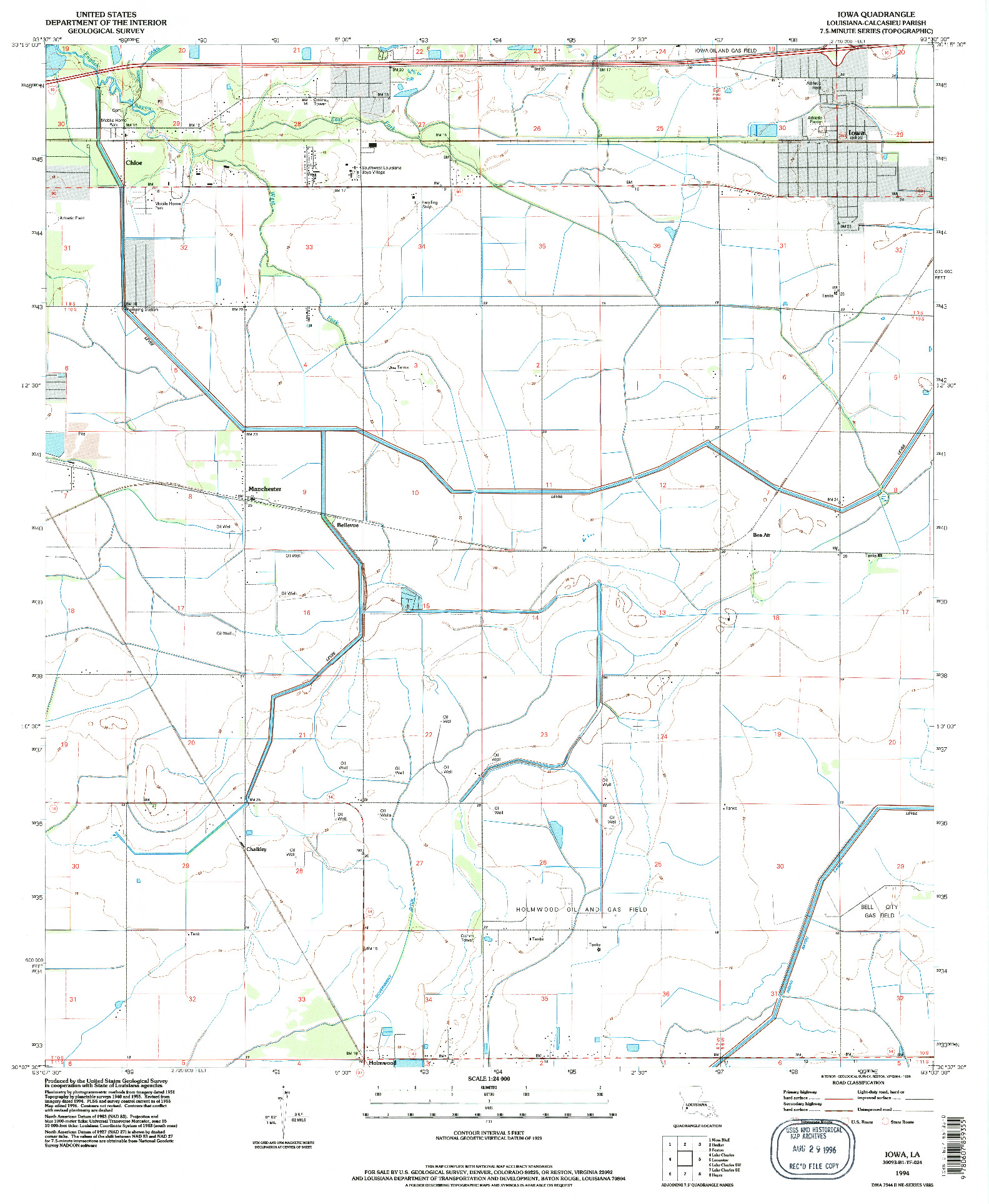 USGS 1:24000-SCALE QUADRANGLE FOR IOWA, LA 1994