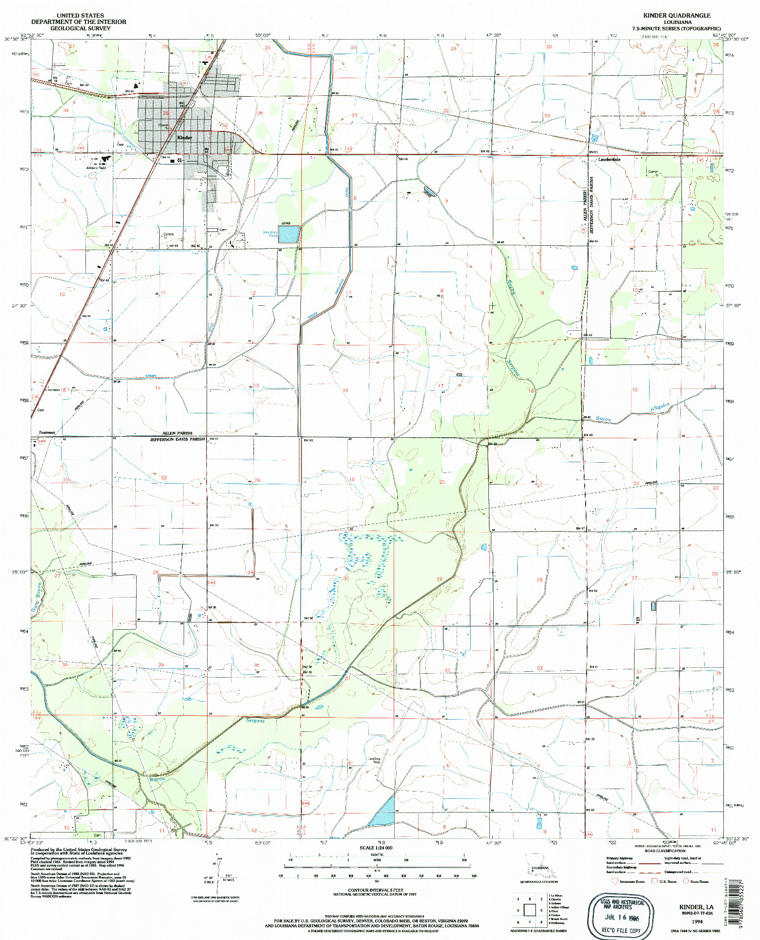 USGS 1:24000-SCALE QUADRANGLE FOR KINDER, LA 1994