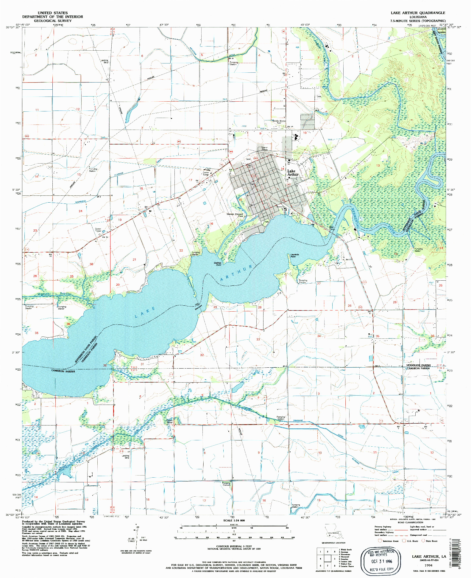 USGS 1:24000-SCALE QUADRANGLE FOR LAKE ARTHUR, LA 1994