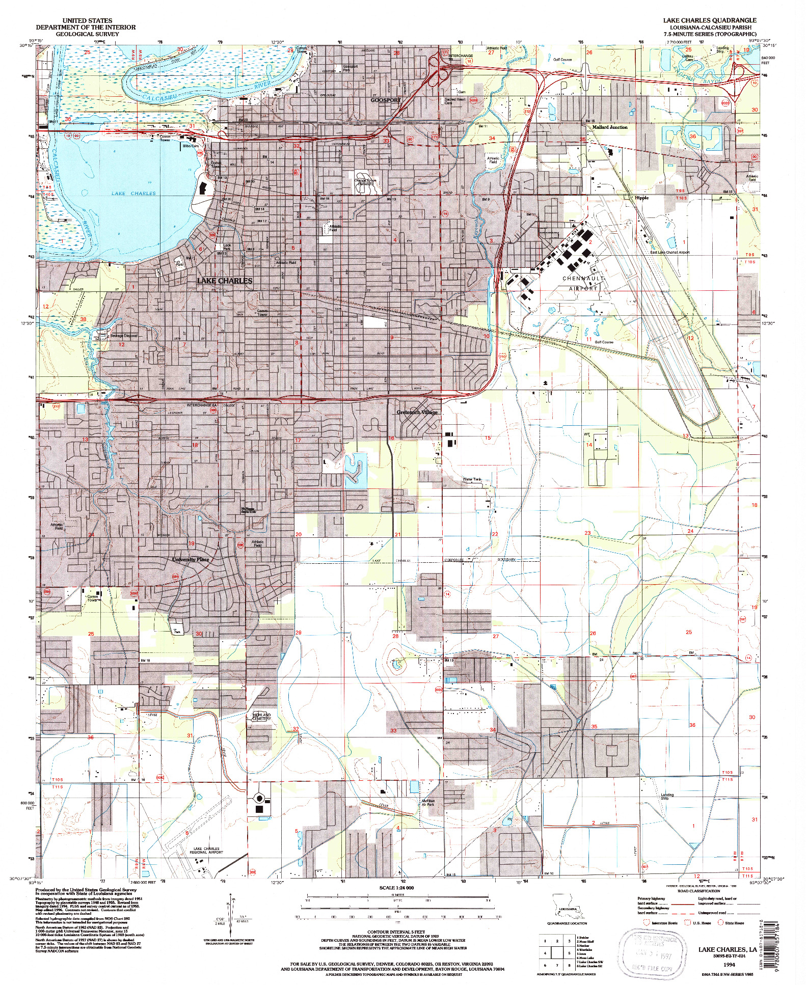 USGS 1:24000-SCALE QUADRANGLE FOR LAKE CHARLES, LA 1994