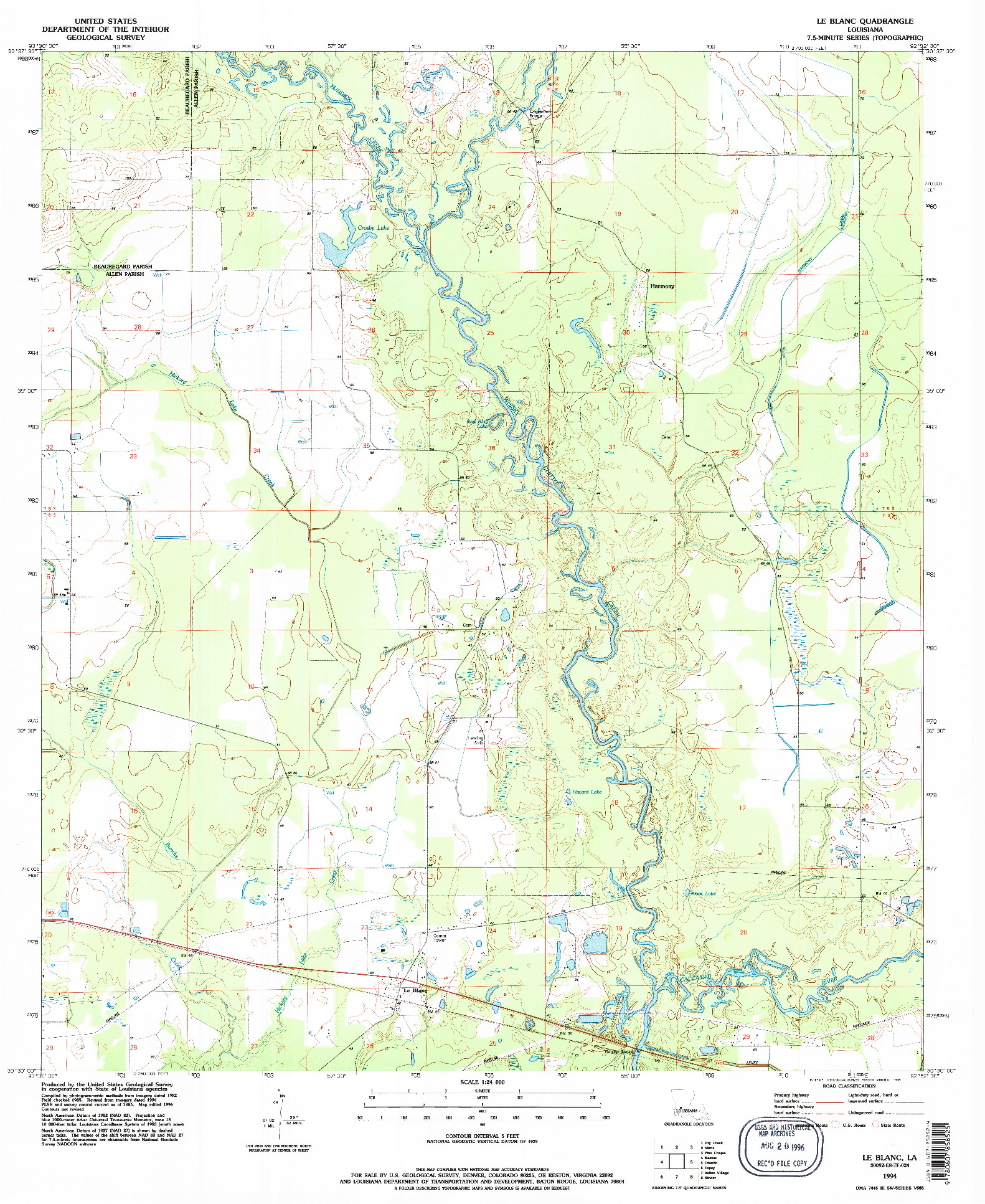 USGS 1:24000-SCALE QUADRANGLE FOR LE BLANC, LA 1994