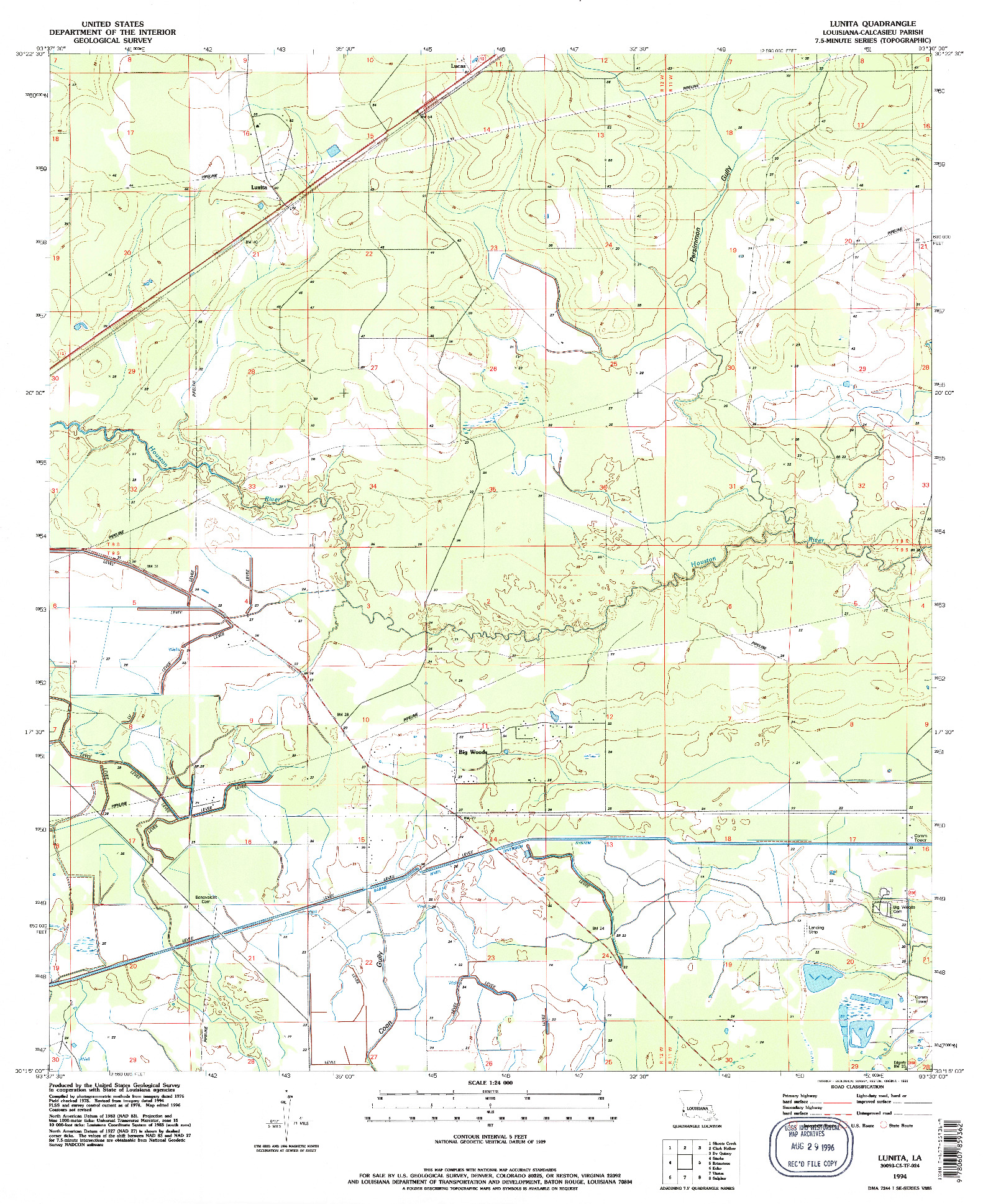USGS 1:24000-SCALE QUADRANGLE FOR LUNITA, LA 1994