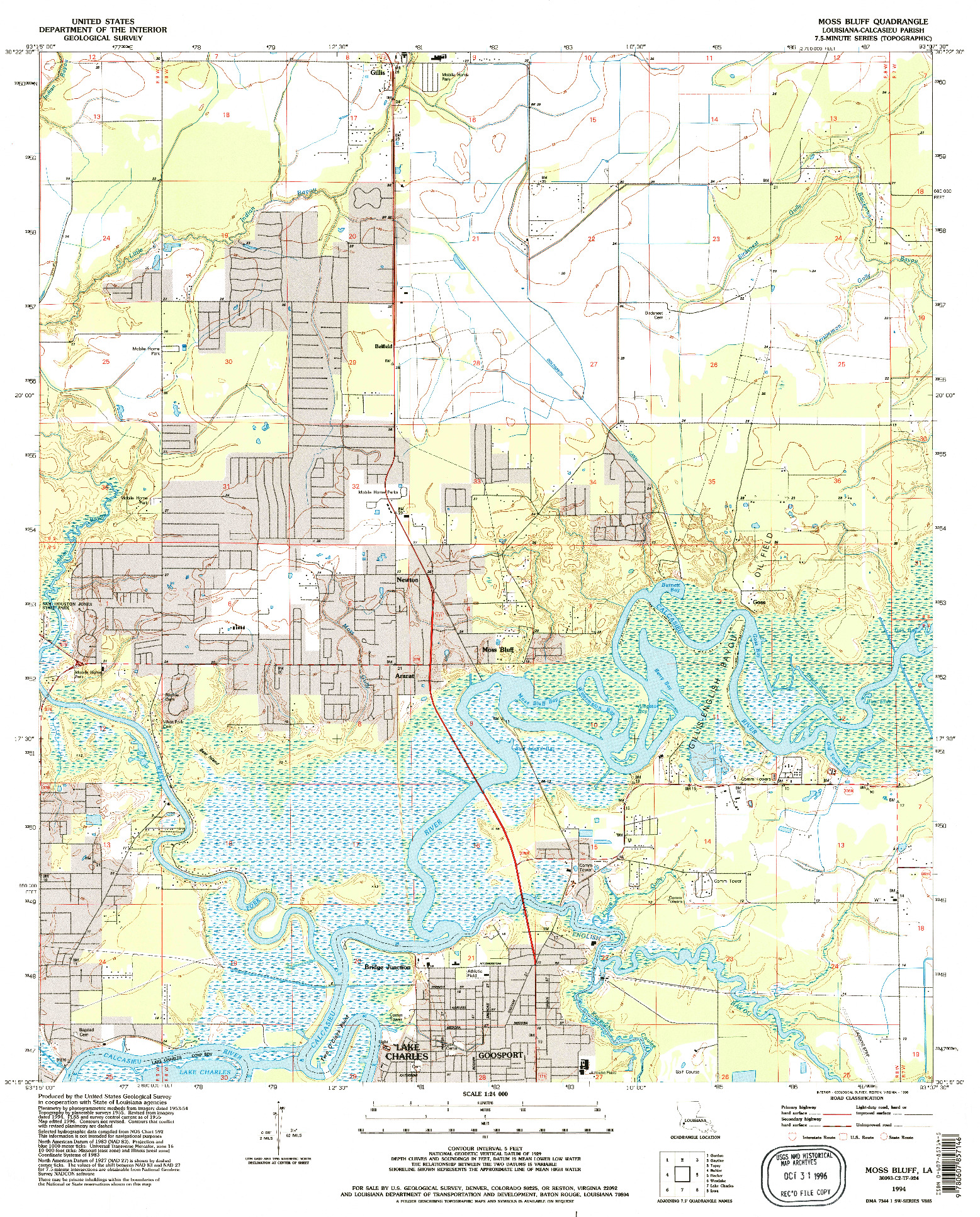 USGS 1:24000-SCALE QUADRANGLE FOR MOSS BLUFF, LA 1994