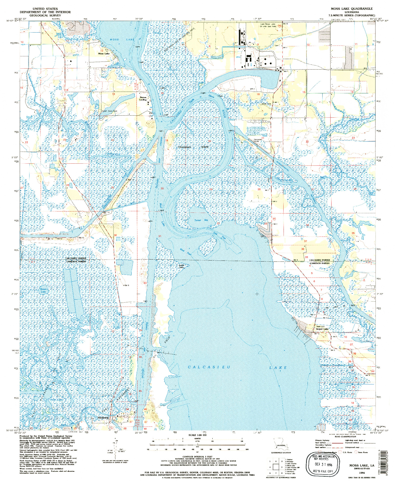 USGS 1:24000-SCALE QUADRANGLE FOR MOSS LAKE, LA 1994