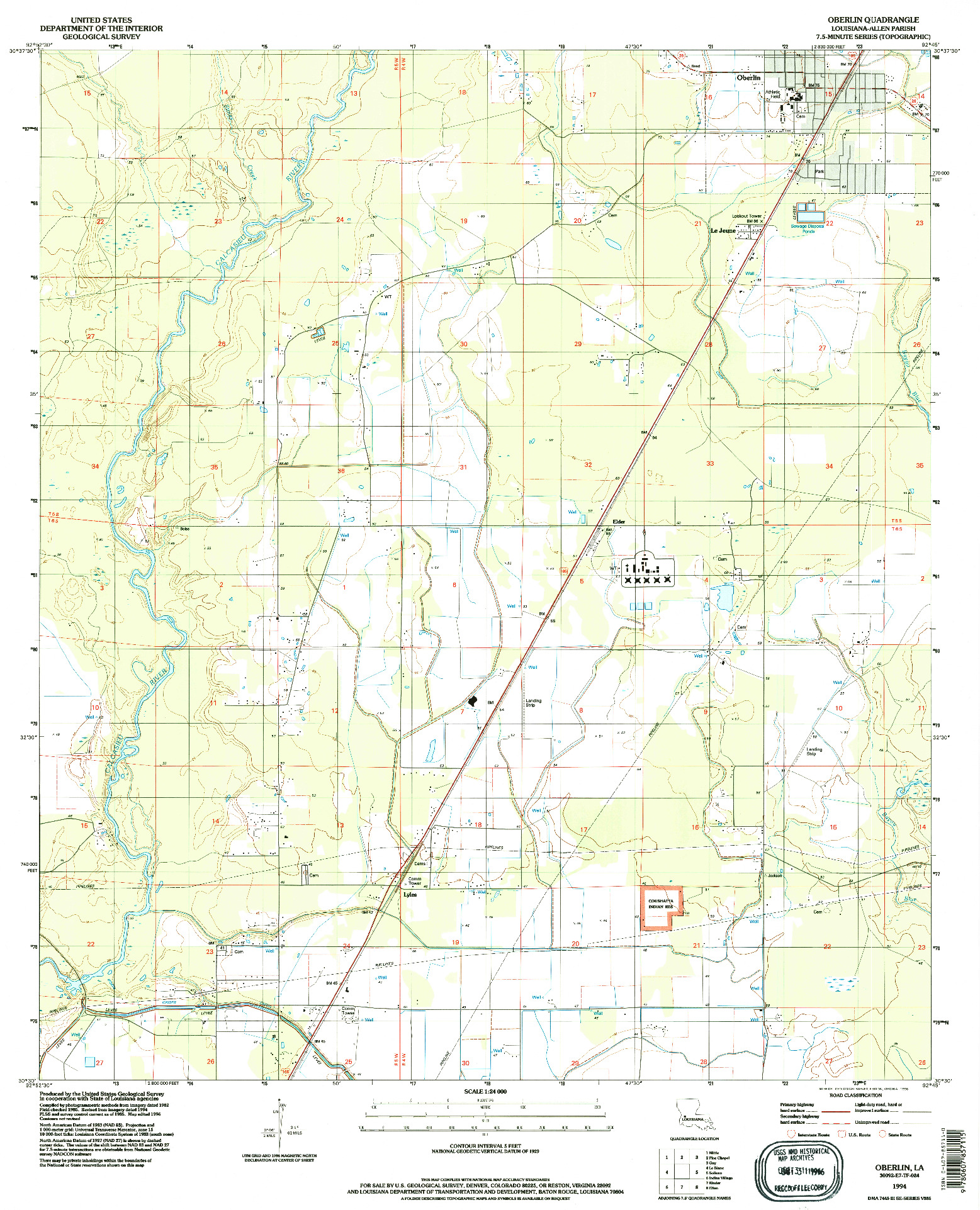 USGS 1:24000-SCALE QUADRANGLE FOR OBERLIN, LA 1994