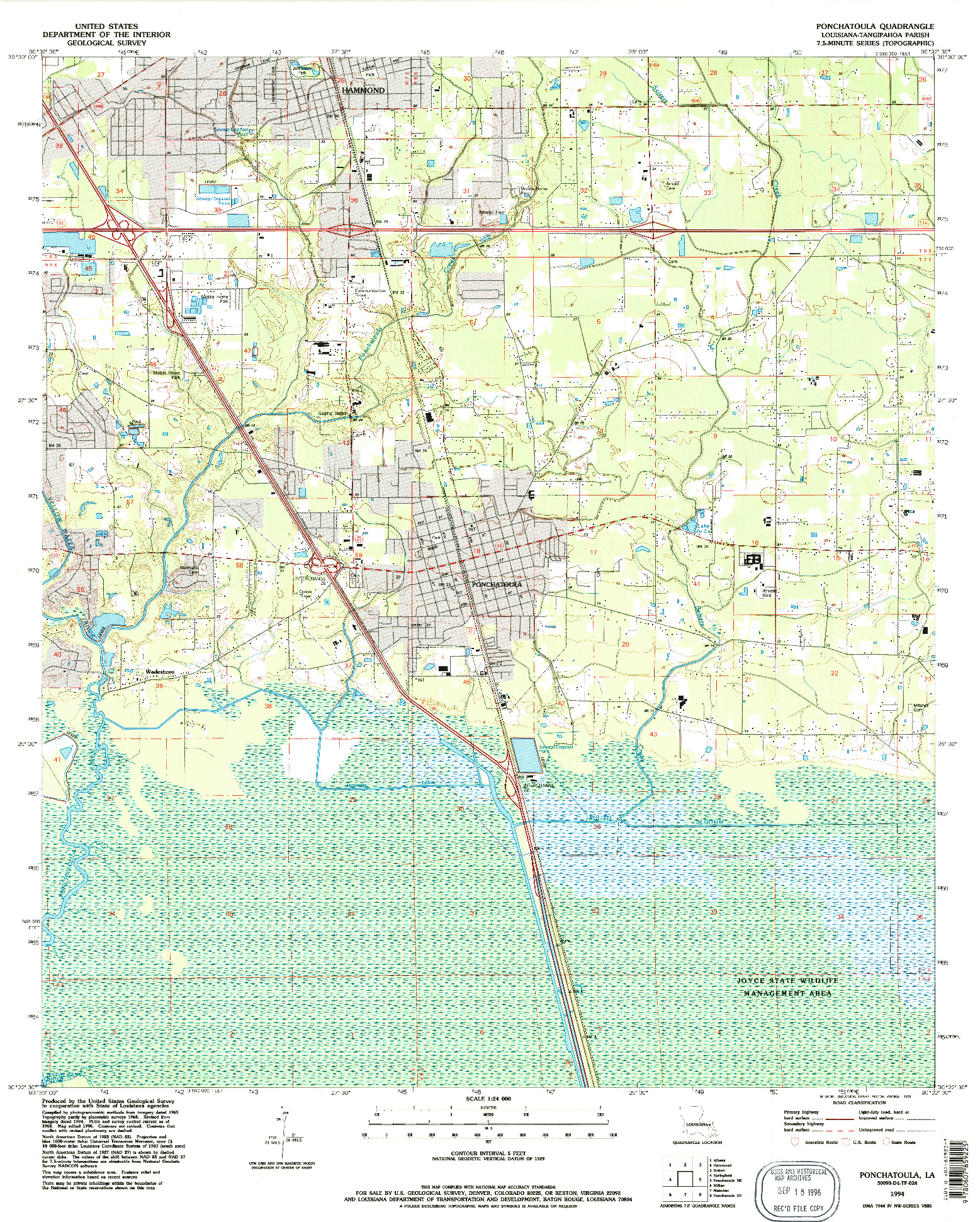 USGS 1:24000-SCALE QUADRANGLE FOR PONCHATOULA, LA 1994