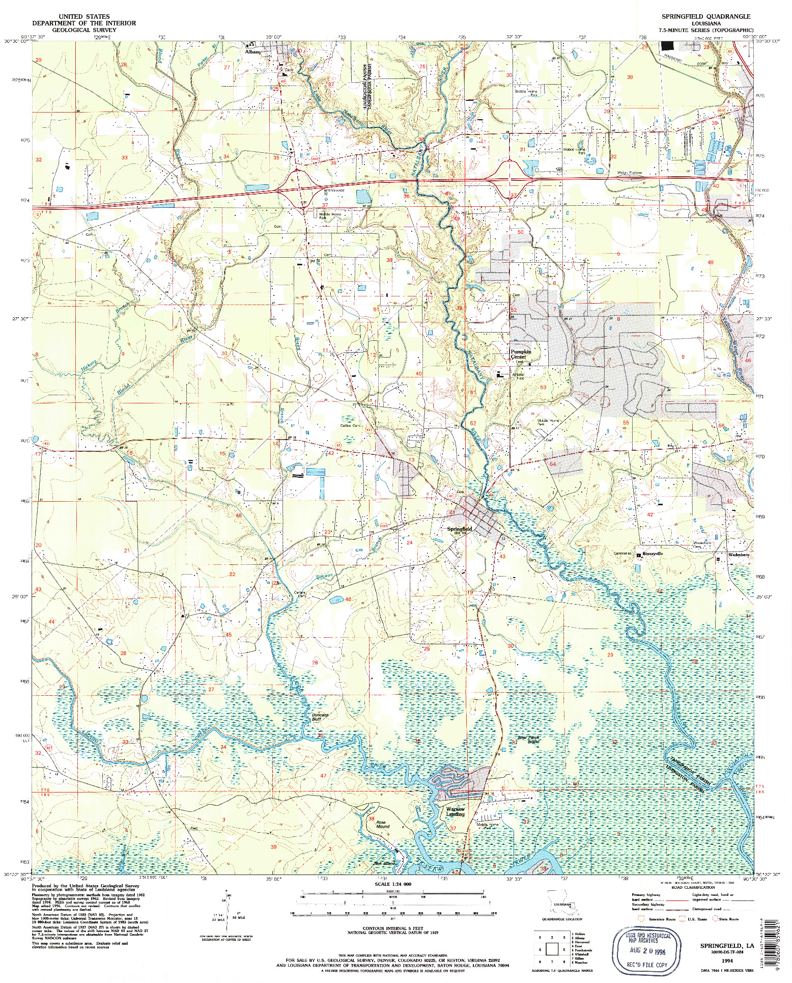 USGS 1:24000-SCALE QUADRANGLE FOR SPRINGFIELD, LA 1994