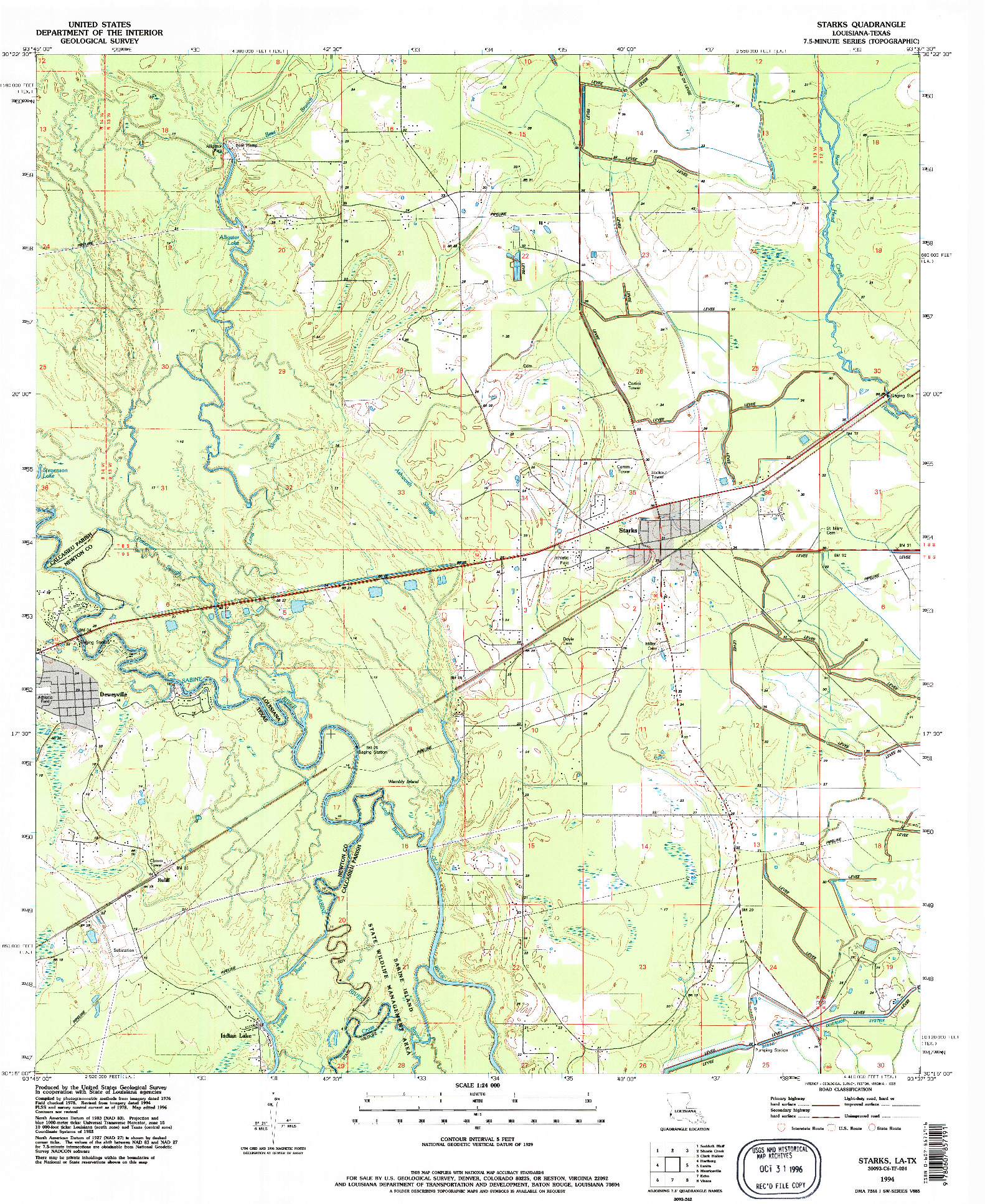 USGS 1:24000-SCALE QUADRANGLE FOR STARKS, LA 1994
